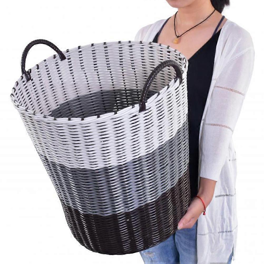 Laundry Basket Portable Rectangular Shape Simple Design Housekeeping Use XL Brown And Grey Woven Plastic Tubes 1Pcs