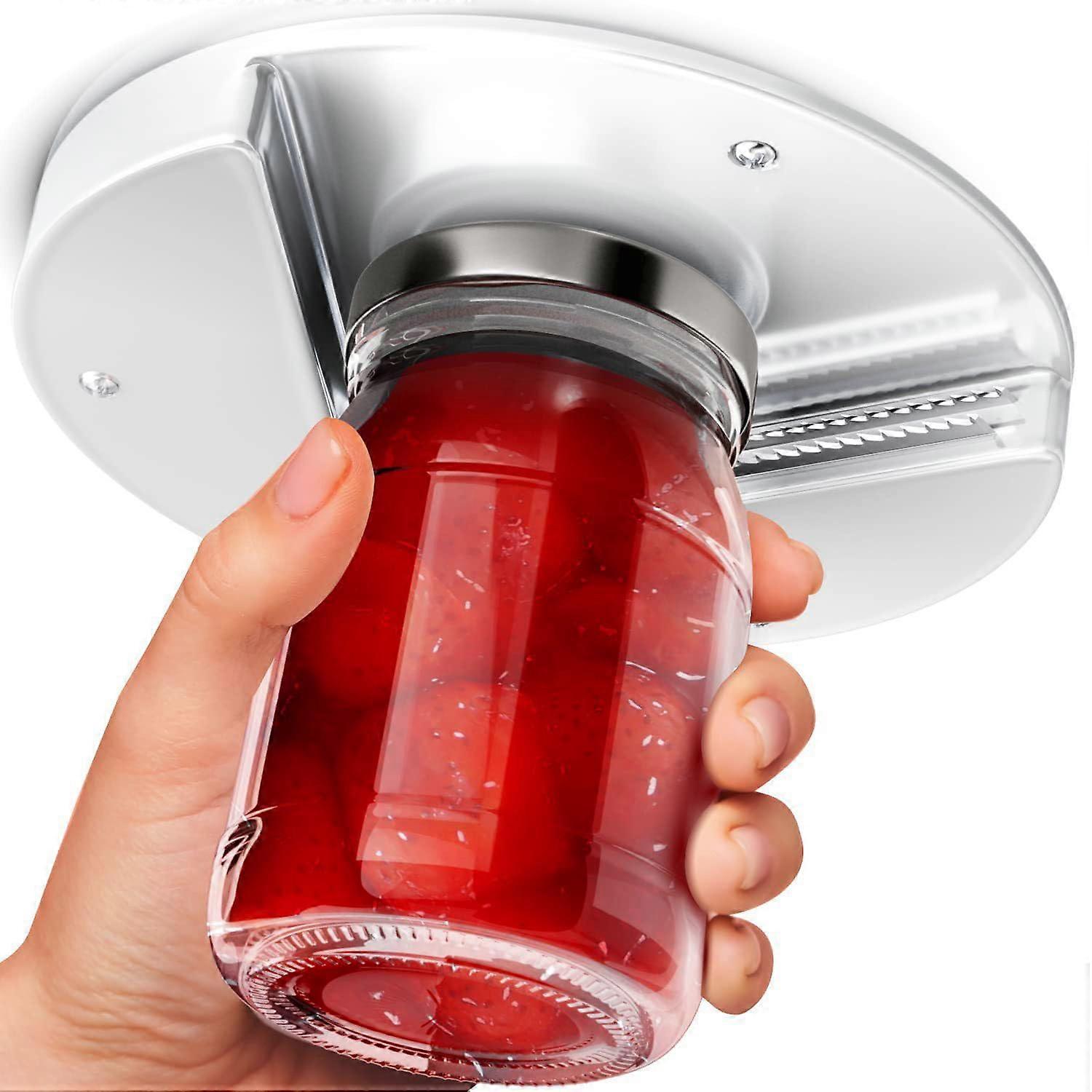 Glass Lid and Bottle Opener, Twist Cap Opener for Seniors, Under Counter Stainless Steel Jar and Can Opener for Weak Hands