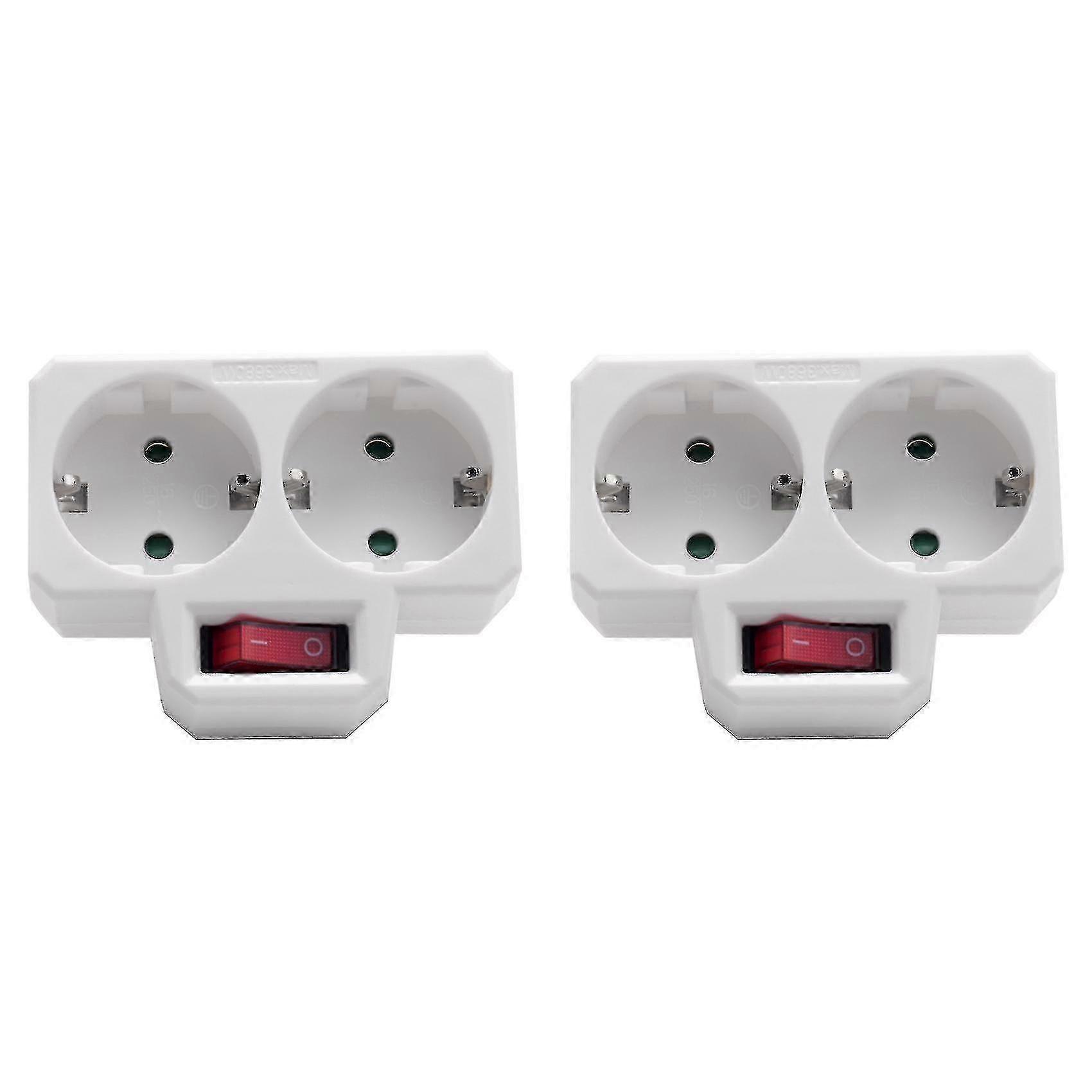 Double Socket Adapter with Switch 3800W for Home, Office or Travel, EU Plug (2 Pack)