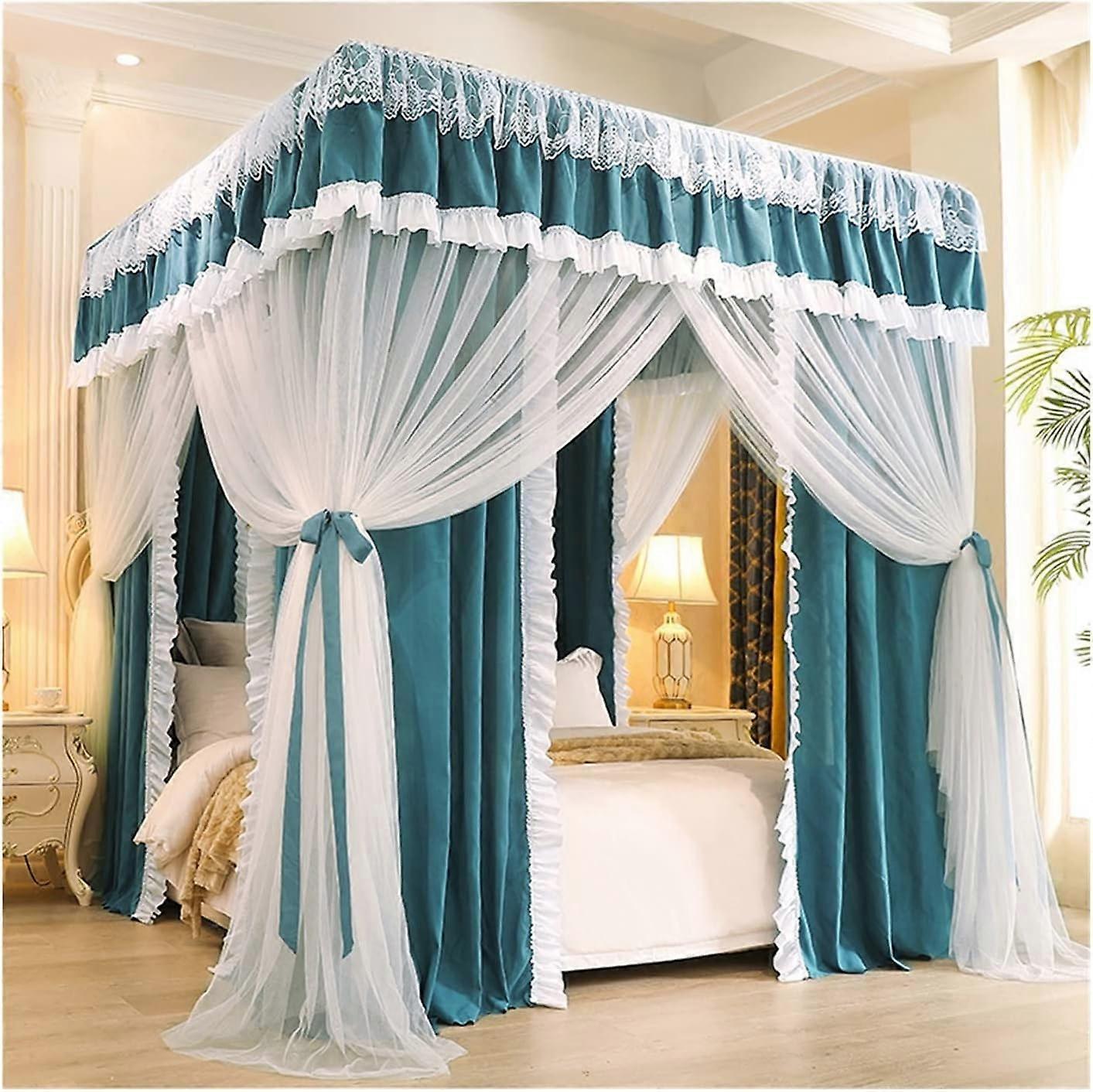 Bed Canopy Mosquito Net for 1.8 m Beds, Blackout Bed Curtain with 4 Corner Poles, 180x200x200cm, Style 5