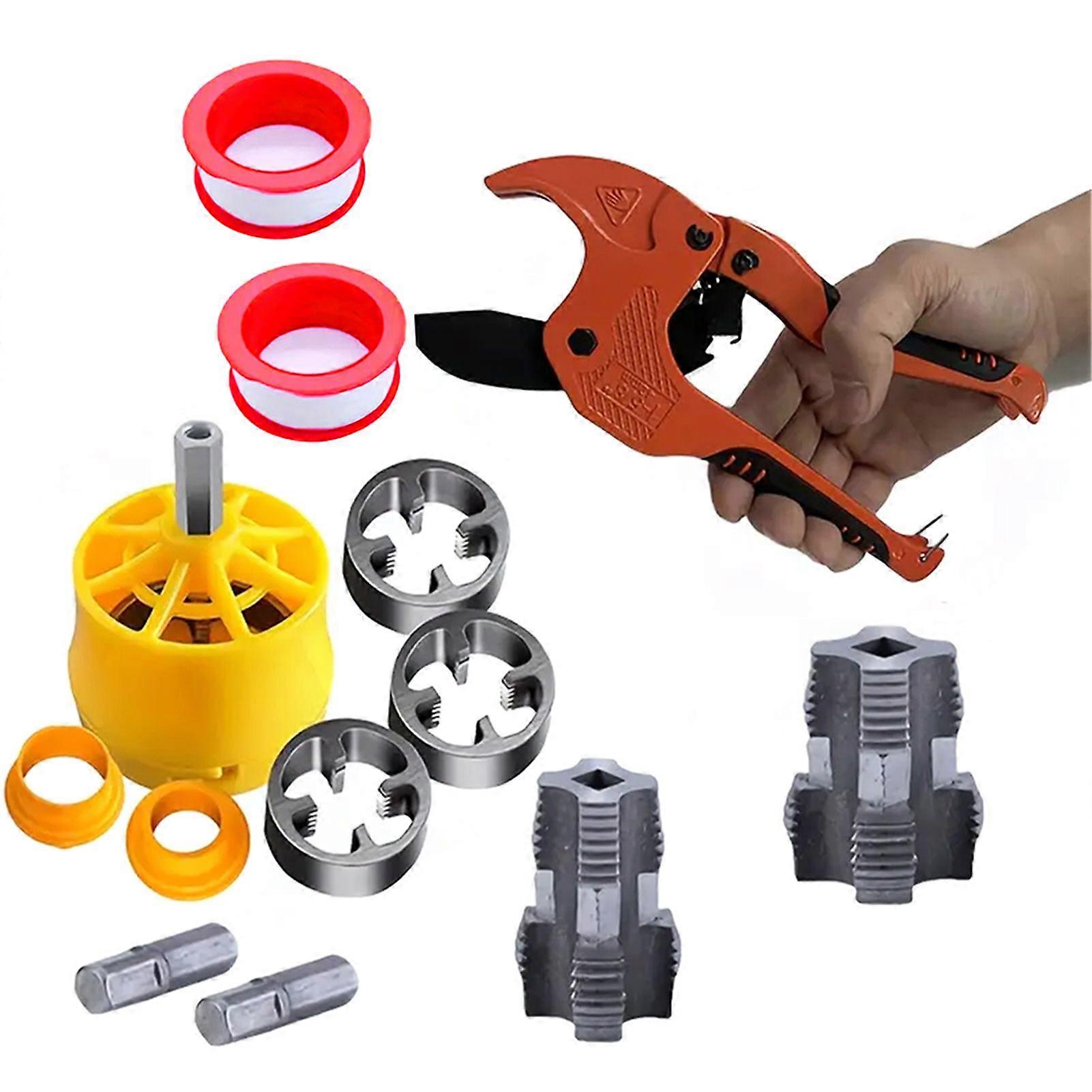 8 Inch Ratchet PVC Pipe Cutter Set with Threading Tools Heavy Duty Professional PVC Pipe Cutter for Plumbers DIY