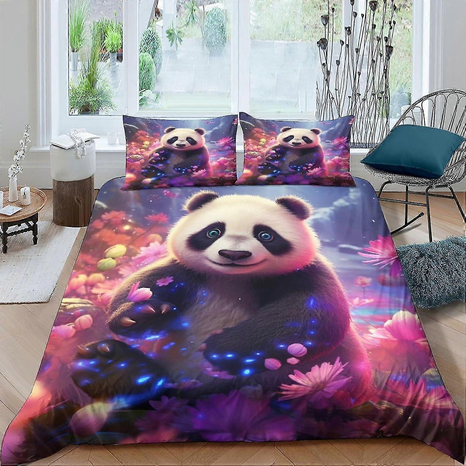Zestaw pościeli Giant Panda Poszewka na kołdrę, 3D Śliczna poszewka na kołdrę dla zwierząt z poszewkami na poduszki, miękka mikrofibra z zapięciem na zamek błyskawiczny 3-częściowy zestaw