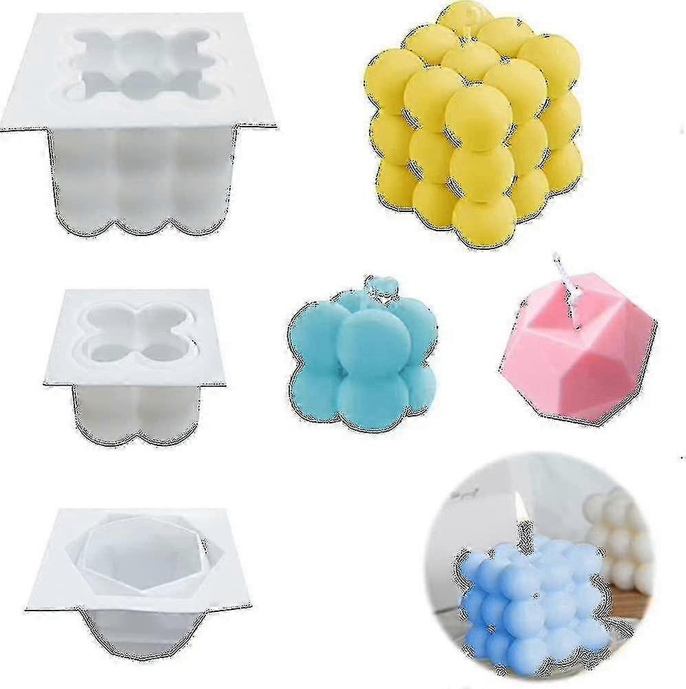 3er-Pack Silikon-Kerzenformen, 3D-Blasenwürfel-Wachs-Kerzenform (groß und klein)--