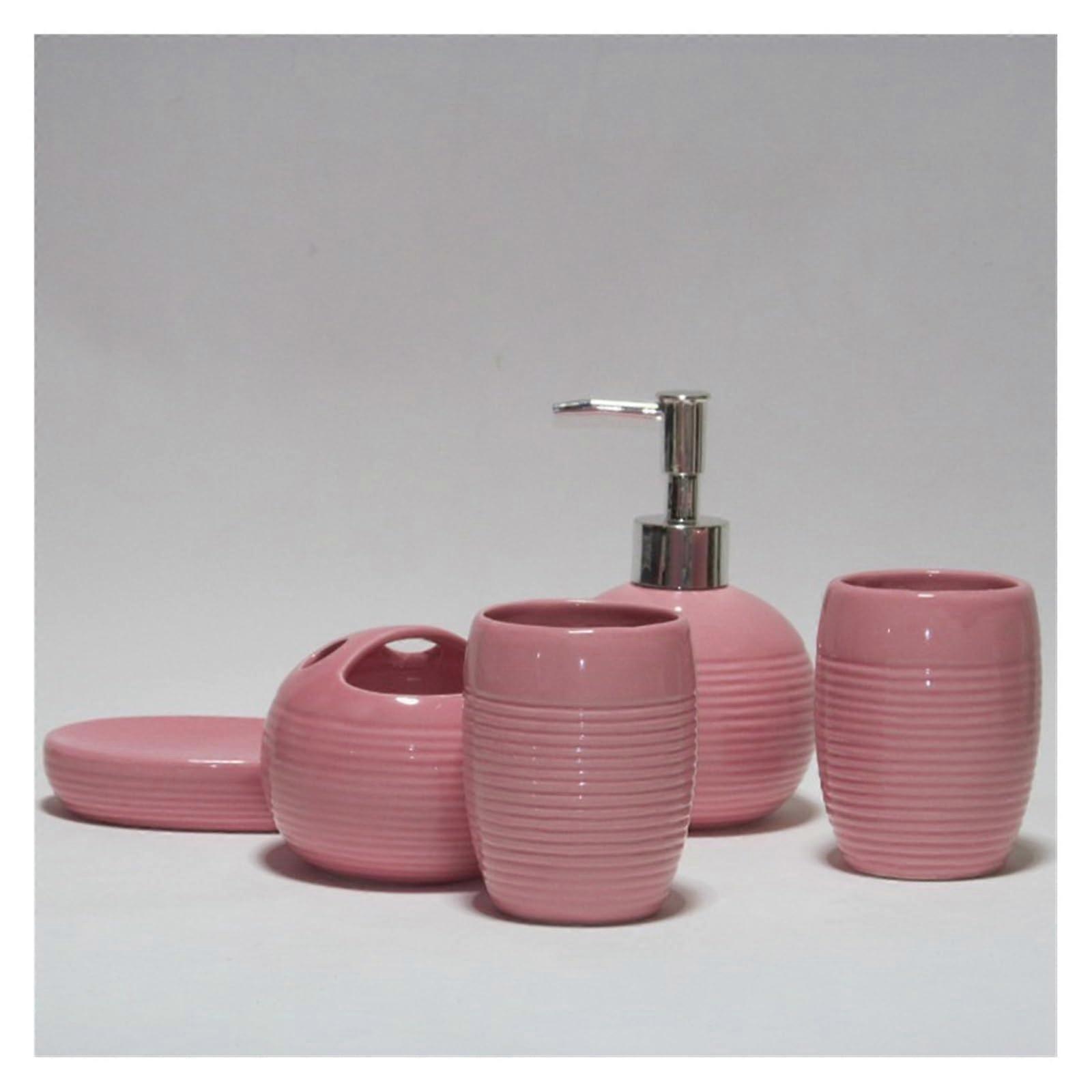 5 Piece Bathroom Accessories Set Ceramic White Glazed Finish Keeps Sink Area Organized