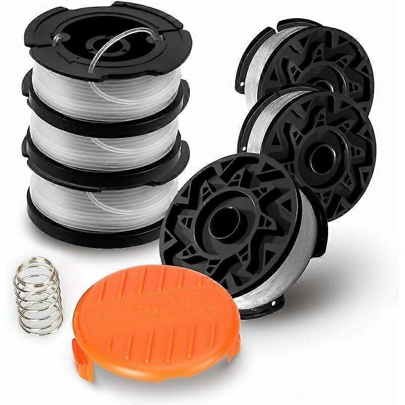 Pack of 6 Spools A6485 A6481 for Black Decker Trimmer, 6 x 9 m Nylon Line, 1.65 mm Line + 1 Cap + 1 Spring2