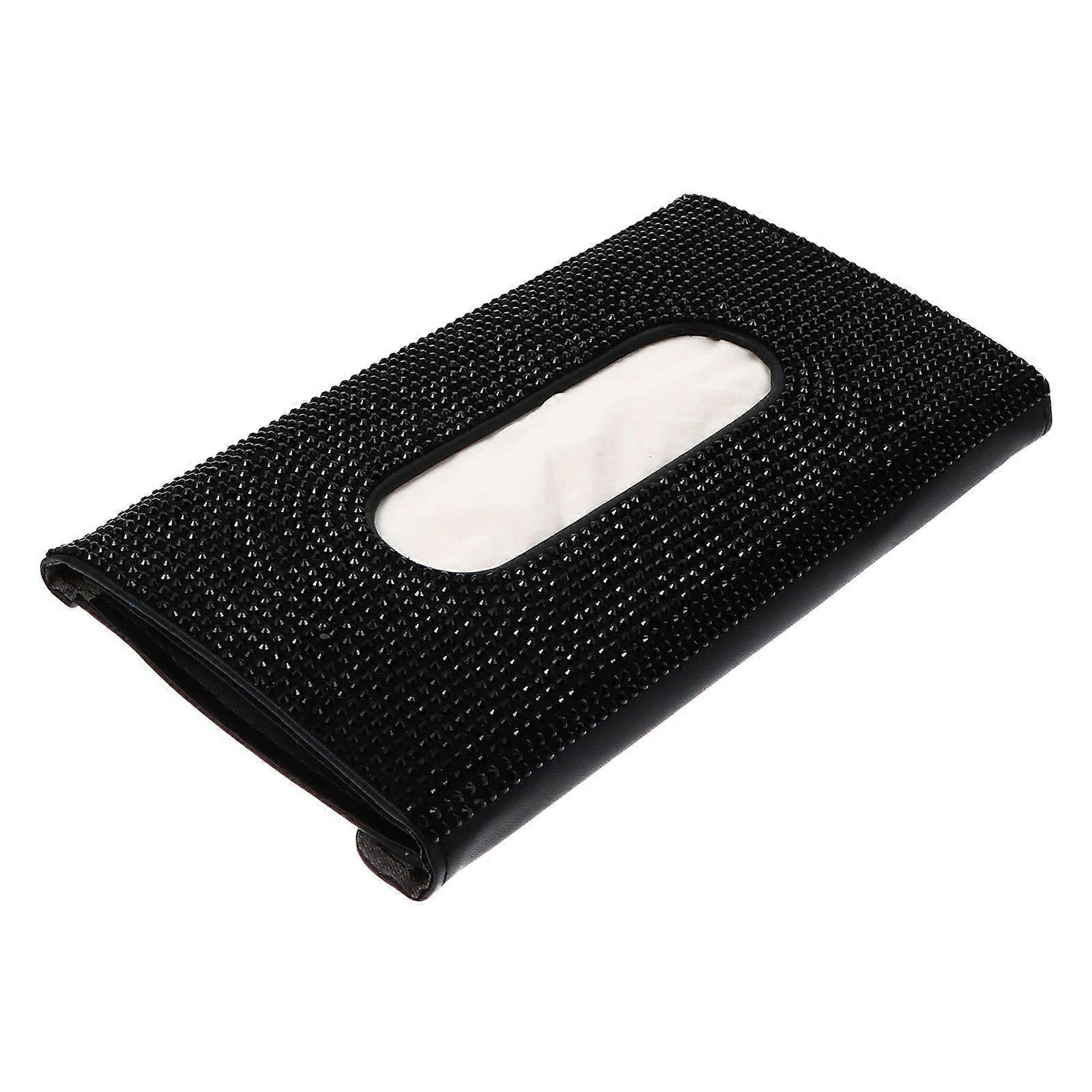 Black Car Sunshade Tissue Box with Rhinestone for Storage