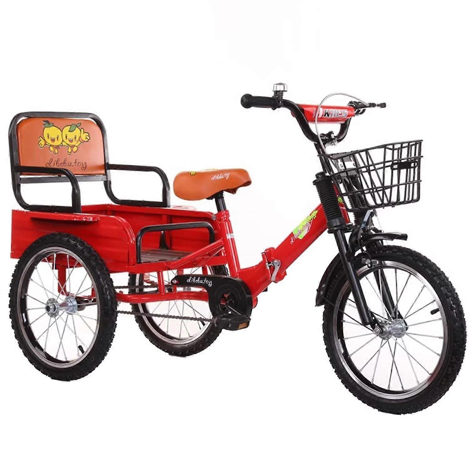 Folding Tricycle for 310 Years Old Outdoor Cruiser Bike with Back Seat Red 18inch