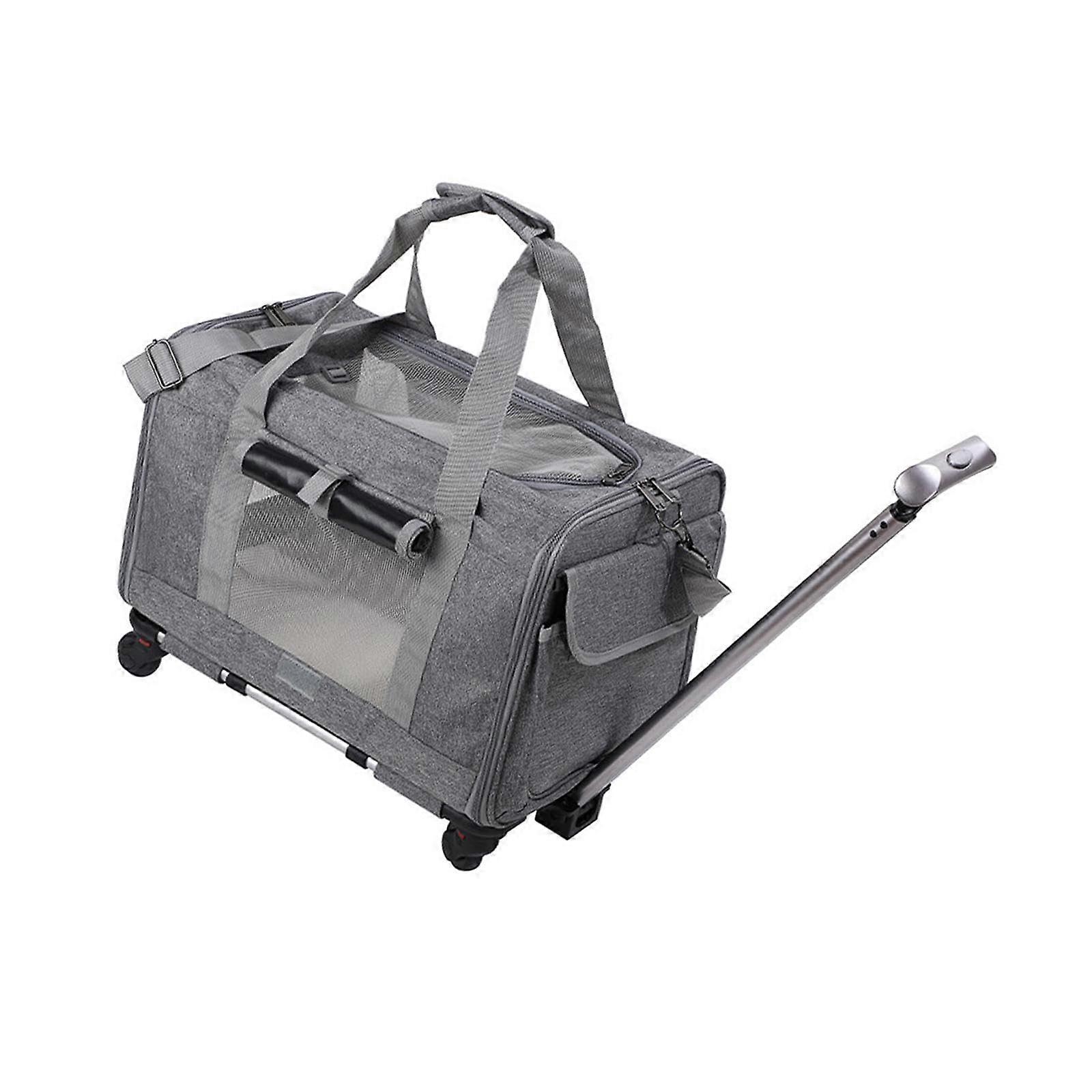 Pet Roll Carrier Bag Grey - Removable Foldable Pet Travel Bag with Telescopic Handle for Park Walks