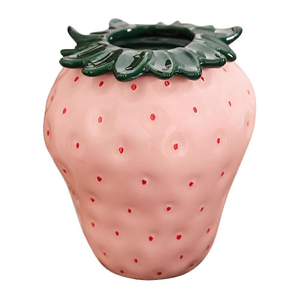 Fruit Shape Vase Ceramic Strawberry Style Floral Vase Home Decor Pink 1Set