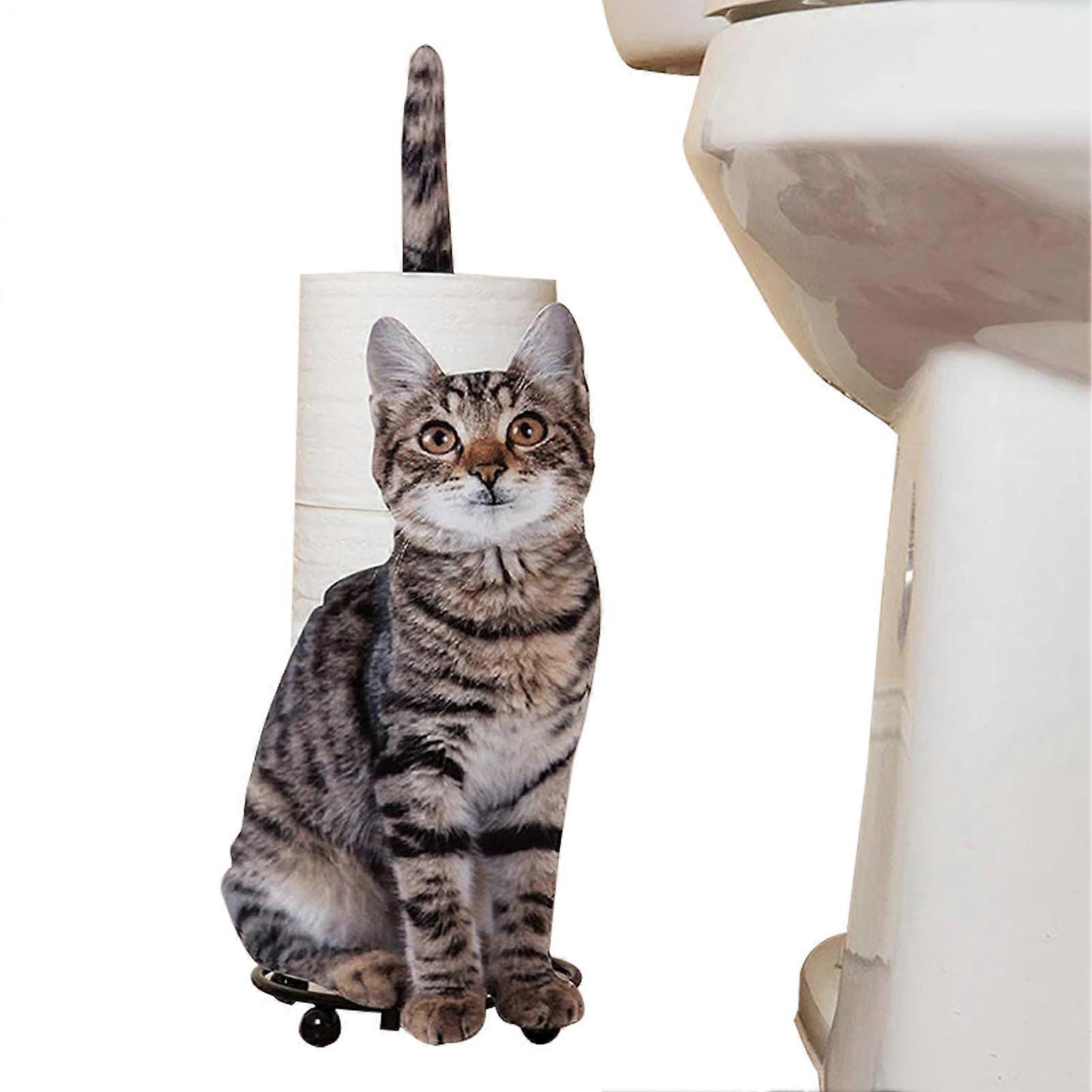 Toilet paper holder for bathroom, cat design, vertical design, freestanding organizer shelf for small spaces to move in