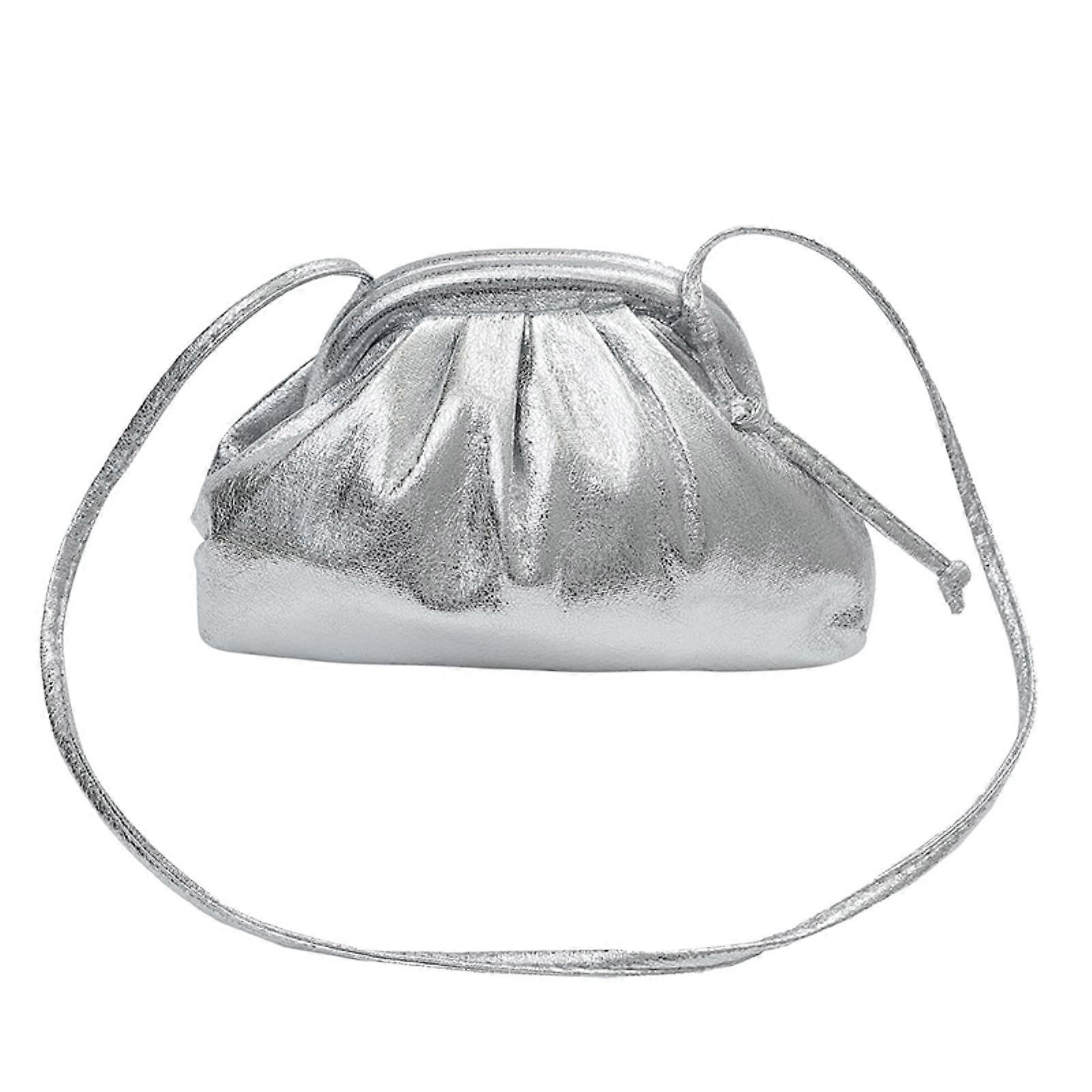 Women's Large Capacity Pleated Single Shoulder Classic Messenger Bag Print Silver Unit size