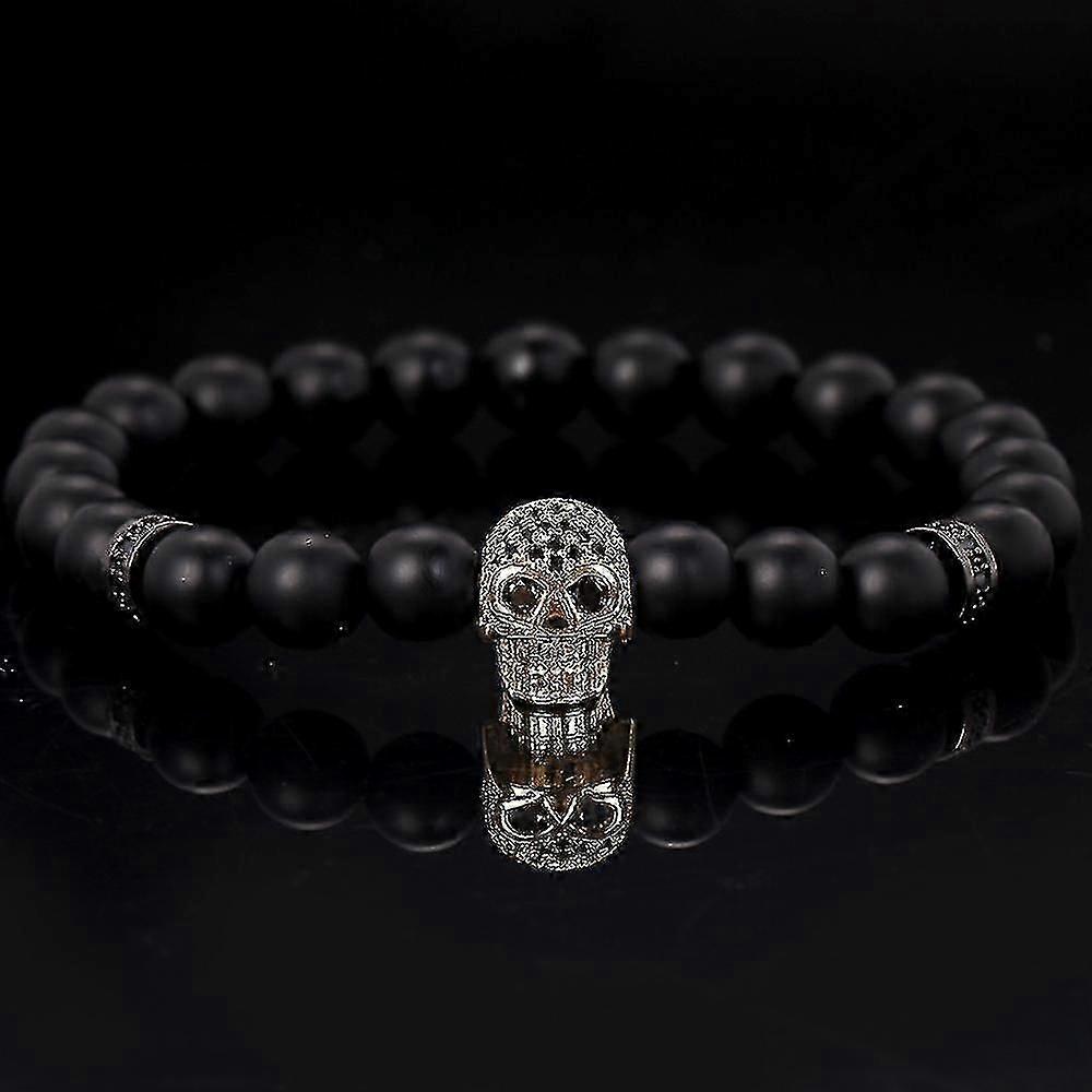 天然石黒曜石溶岩ブレスレットブラックアゲートスカルヘッドスペーサービーズスタイル3104