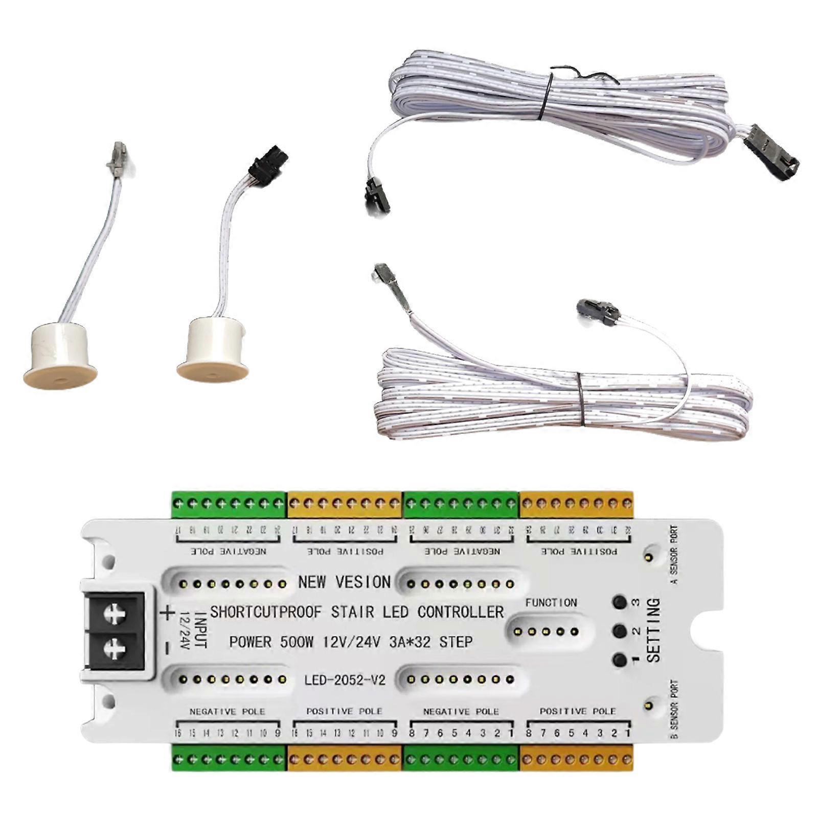 Ladder Step Light Controller 32 Channel Motion Sensor LED Stair Light Controller Automatic 12V 24V LED Motion Sensor Multicolor