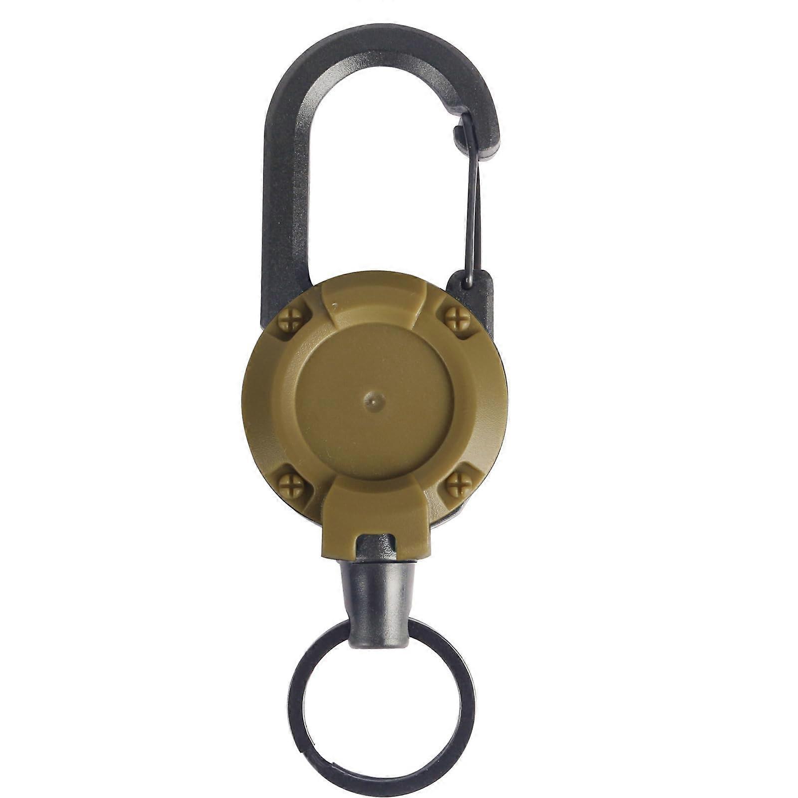 Retractable Key Holder with Wire Rope, Anti-Lost Badge Reel, Khaki Color, Secure Theft-Resistant Clip, Durable Design