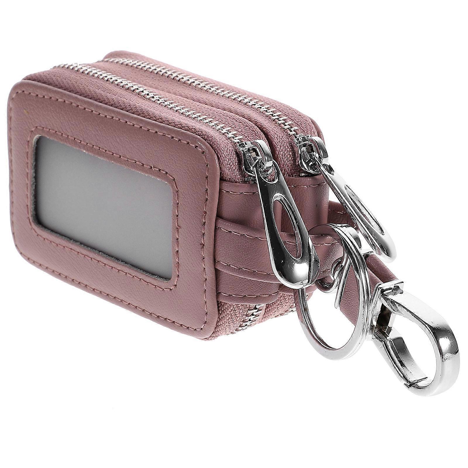 Red Car Key Holder with Zipper for Storage Use Made of Synthetic Material with Hanging Clasps 1PC