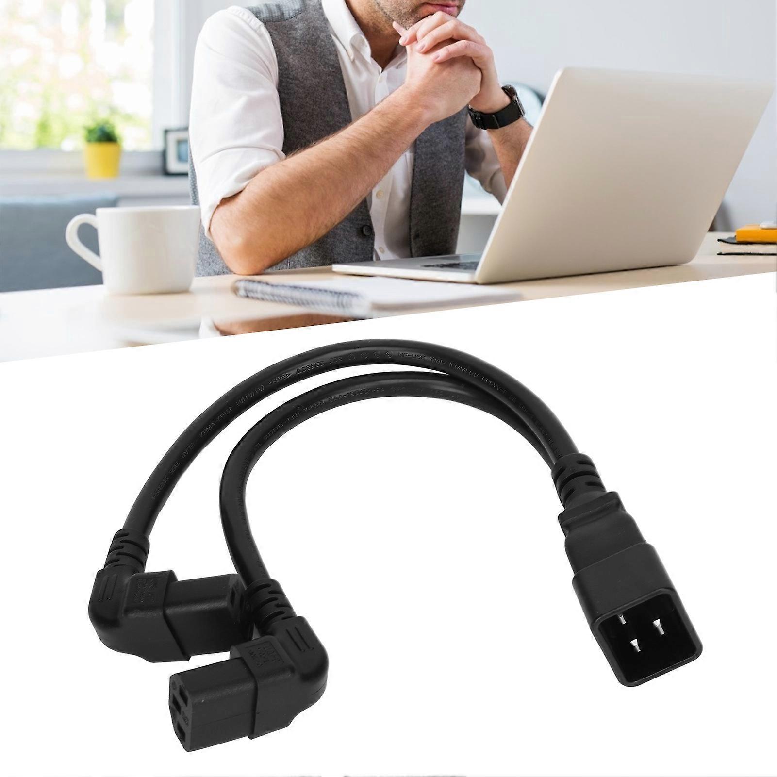 IEC320 C20 to Dual C13 Cord 1 in 2 Out Double Right Angle Y Splitter Power Cable for Desk Lamp Printer 12.6in 
