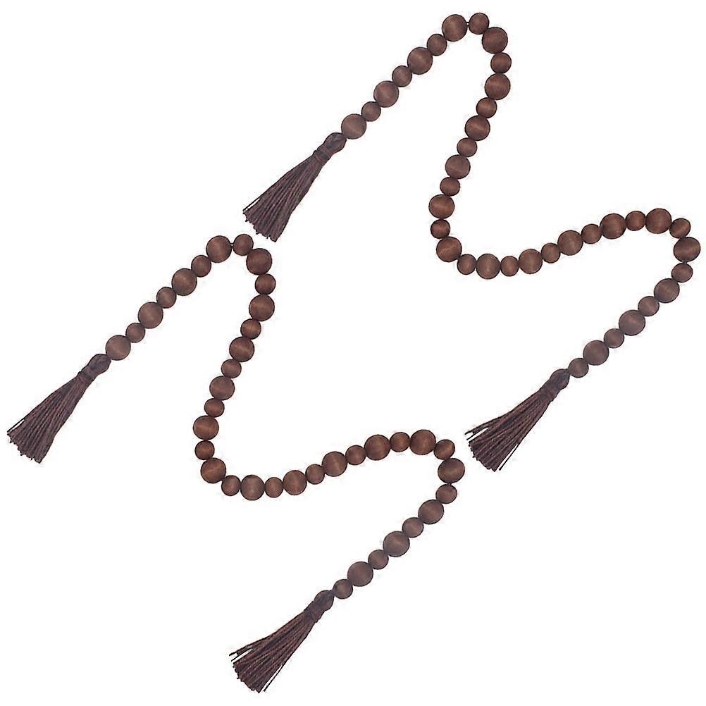 Retro Beaded String with Tassels for Farmhouse Decor Hanging Ornaments Coffee Color 2pcs