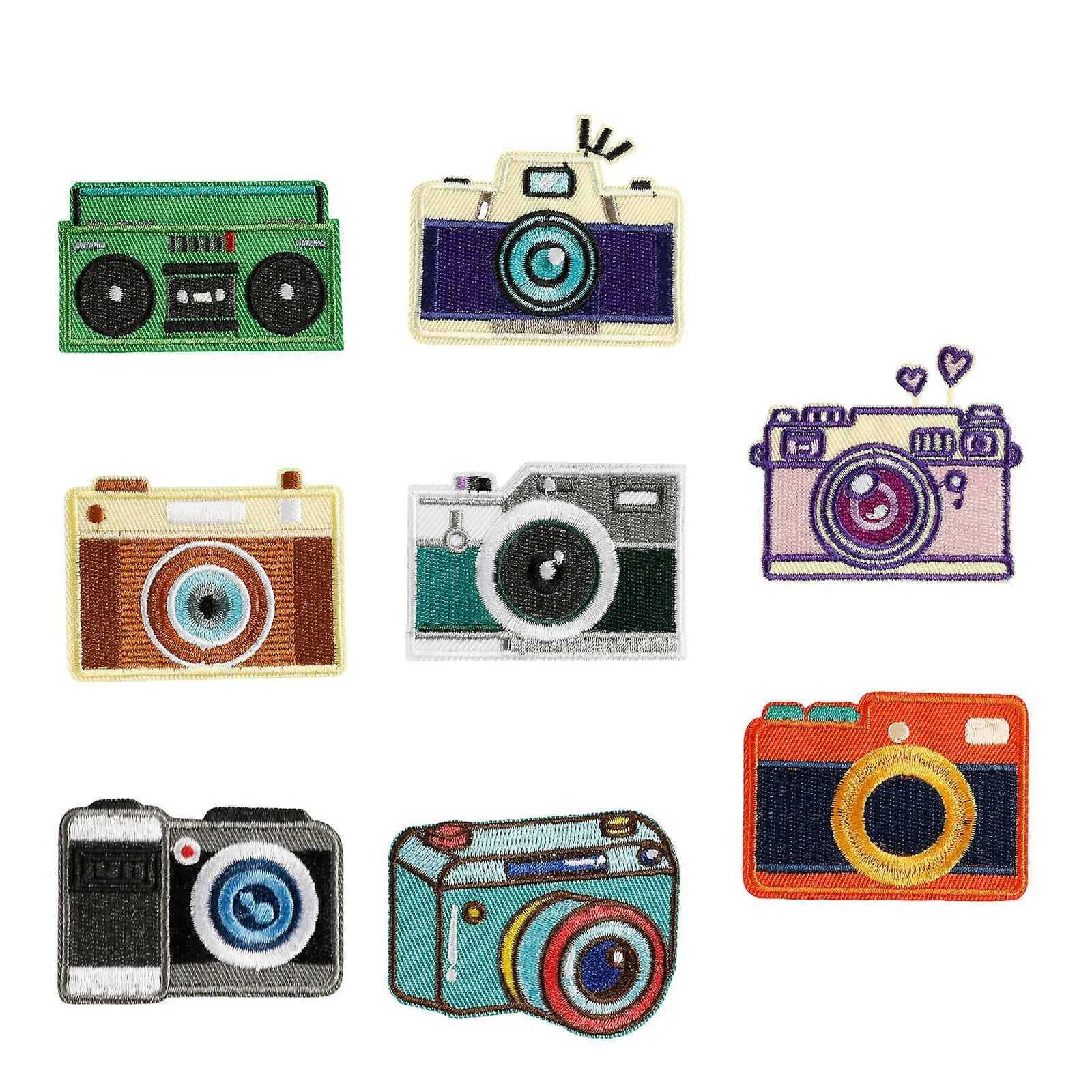 8 Pcs Colorful Sewing Patches Iron on Embroidered Patches Cartoon Camera Sew On Appliques Patches for Clothes Hat Multicolor