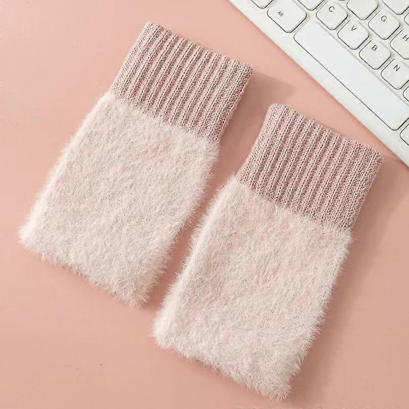 Imitation Mink Fleece Soft Winter Half Finger Gloves Women Warm Plush Knitted Fingerless Glove Wrist Mittens