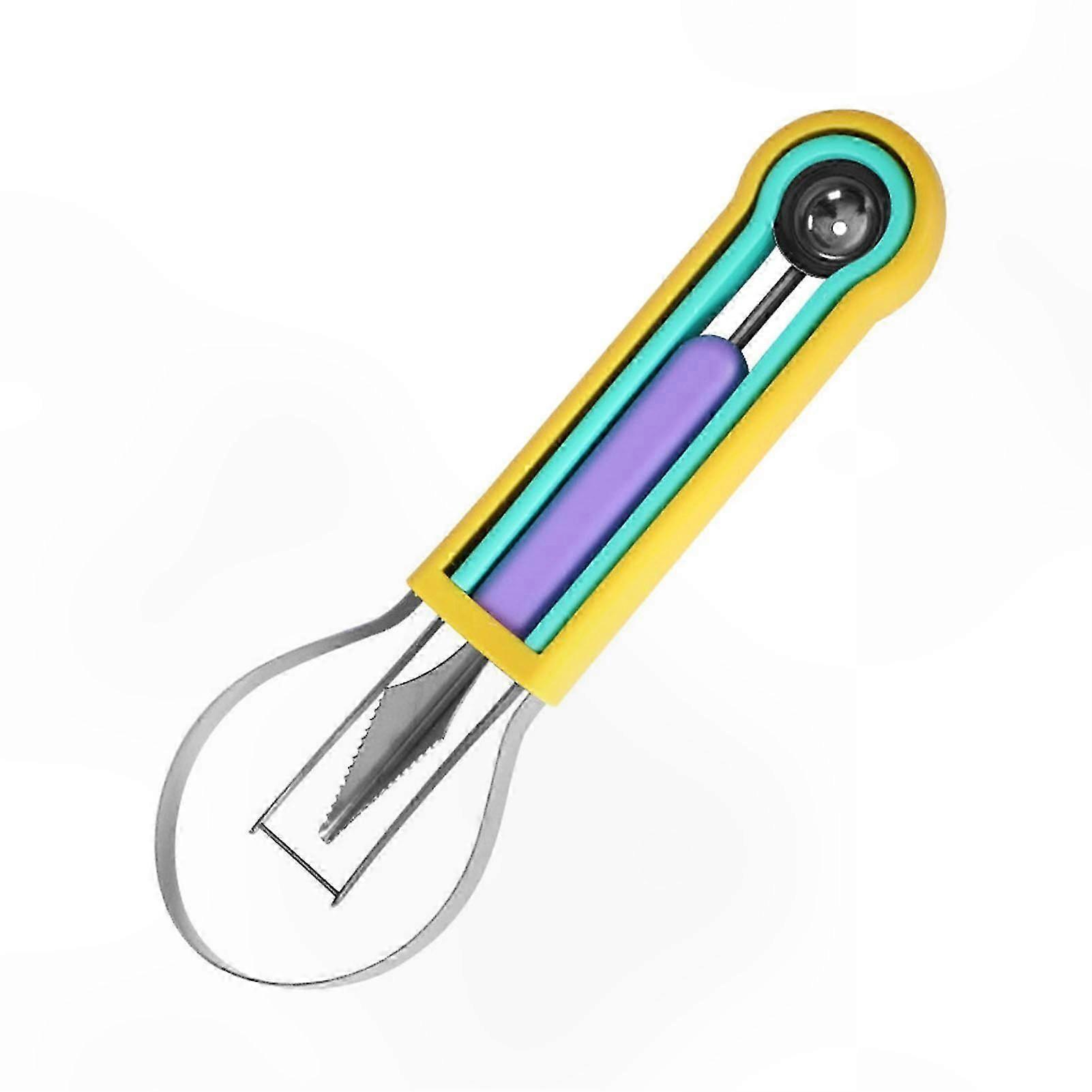 3-in-1 Stainless Steel Fruit & Veg Cutter Set with Scoop, Carving Tool, and Seed Remover for Melons, Pulp Separator Included