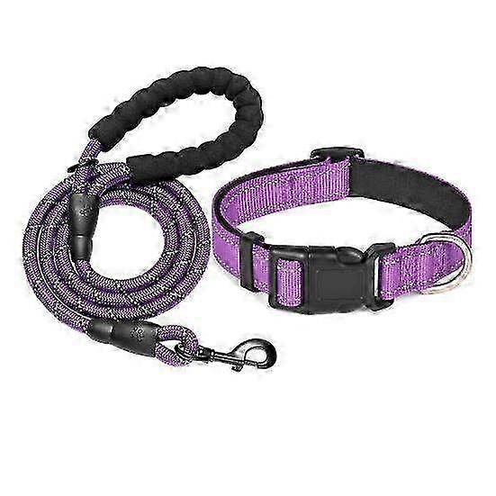 Reflective Dog Collar & Leash Set with 5FT Traction Rope - Nylon Pet Collar with Soft Neoprene Padding for Small, Medium & Large Dogs