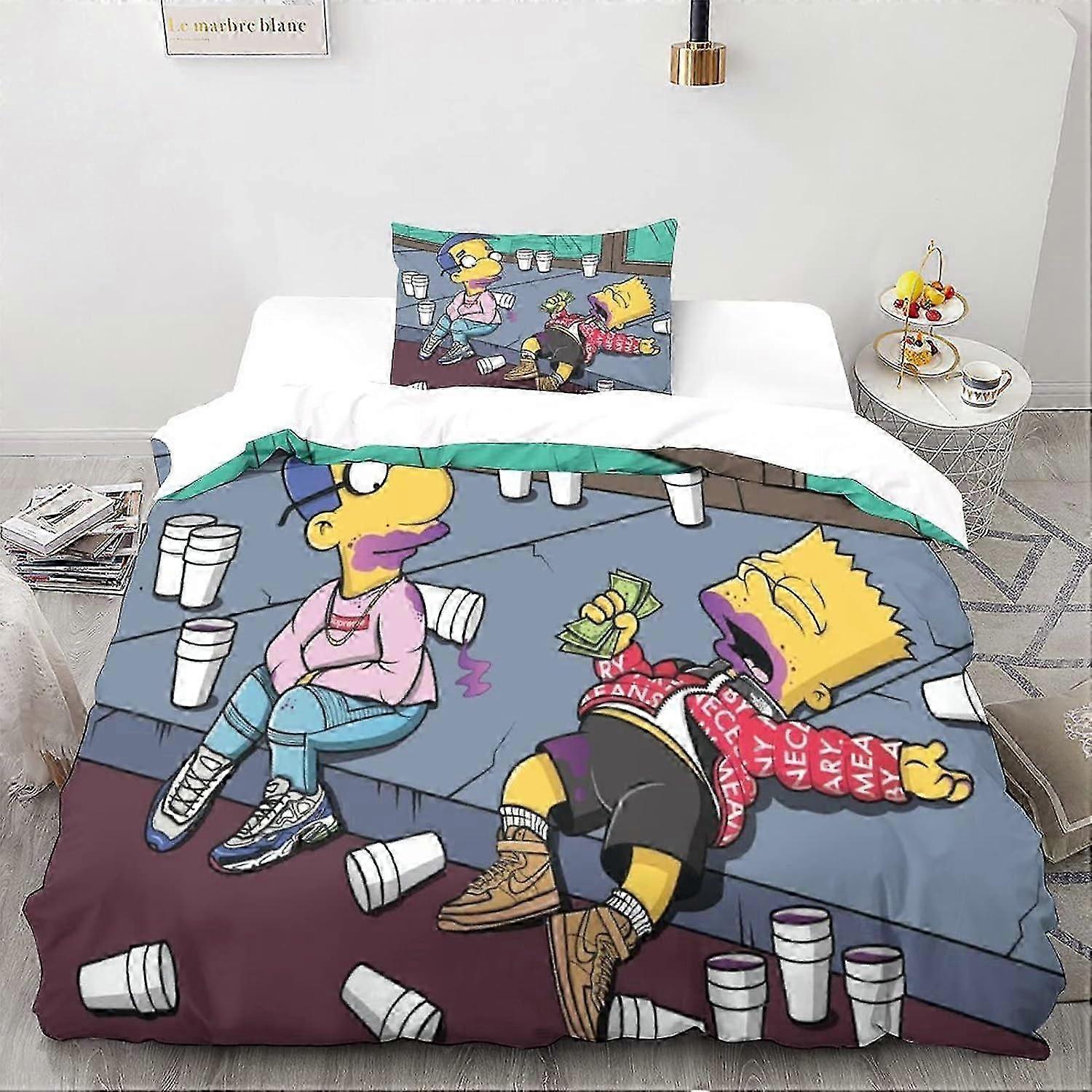 2025 The_Simpsons dynebetræk sæt animationskaraktererD animation kraniet sengetøj sæt mikrofiber enkelt sengetøj sæt 135*200 cm