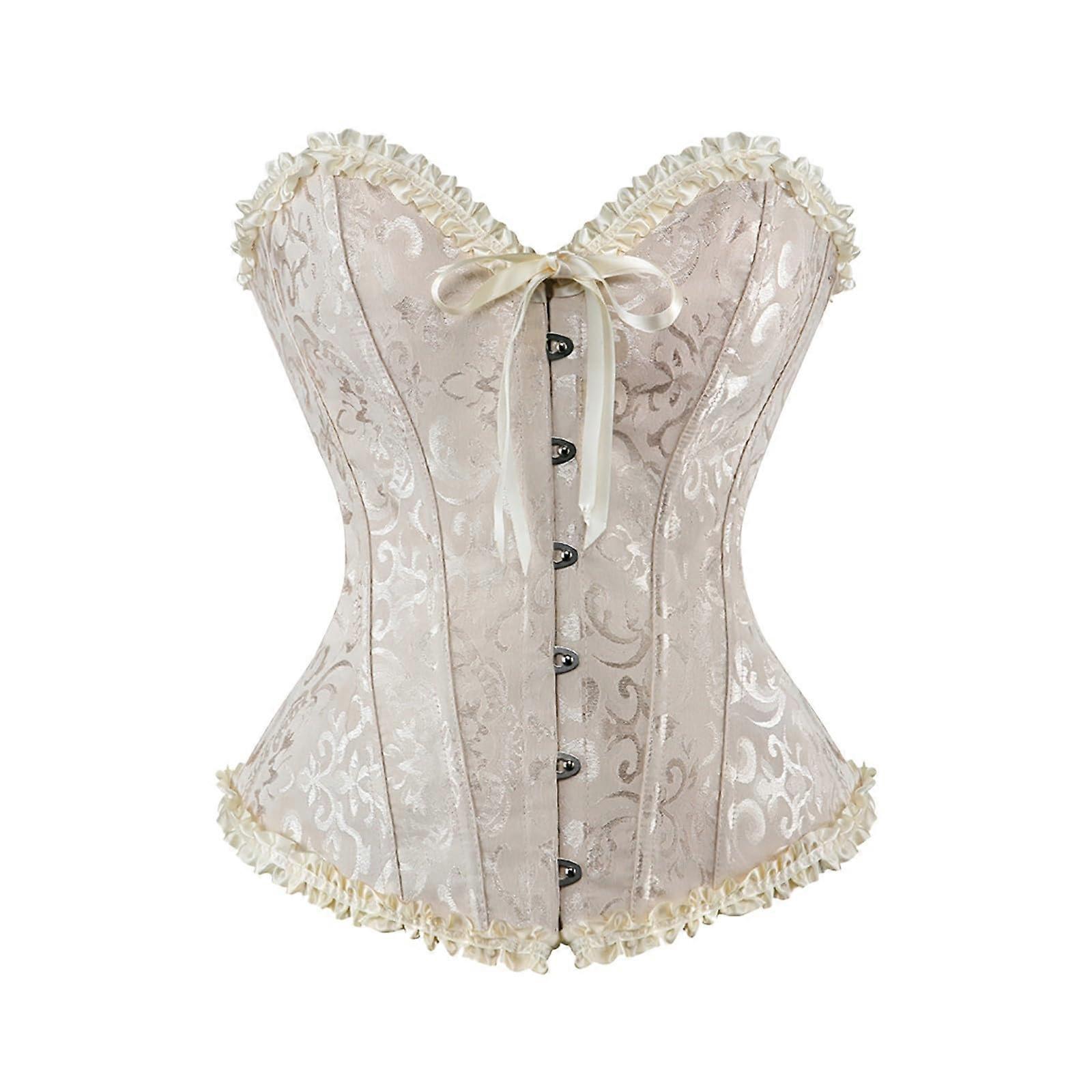 Women's Tummy Control Corset Khaki L for Tight Dresses with Sleeves, Push Up Sexy Medieval Style Top
