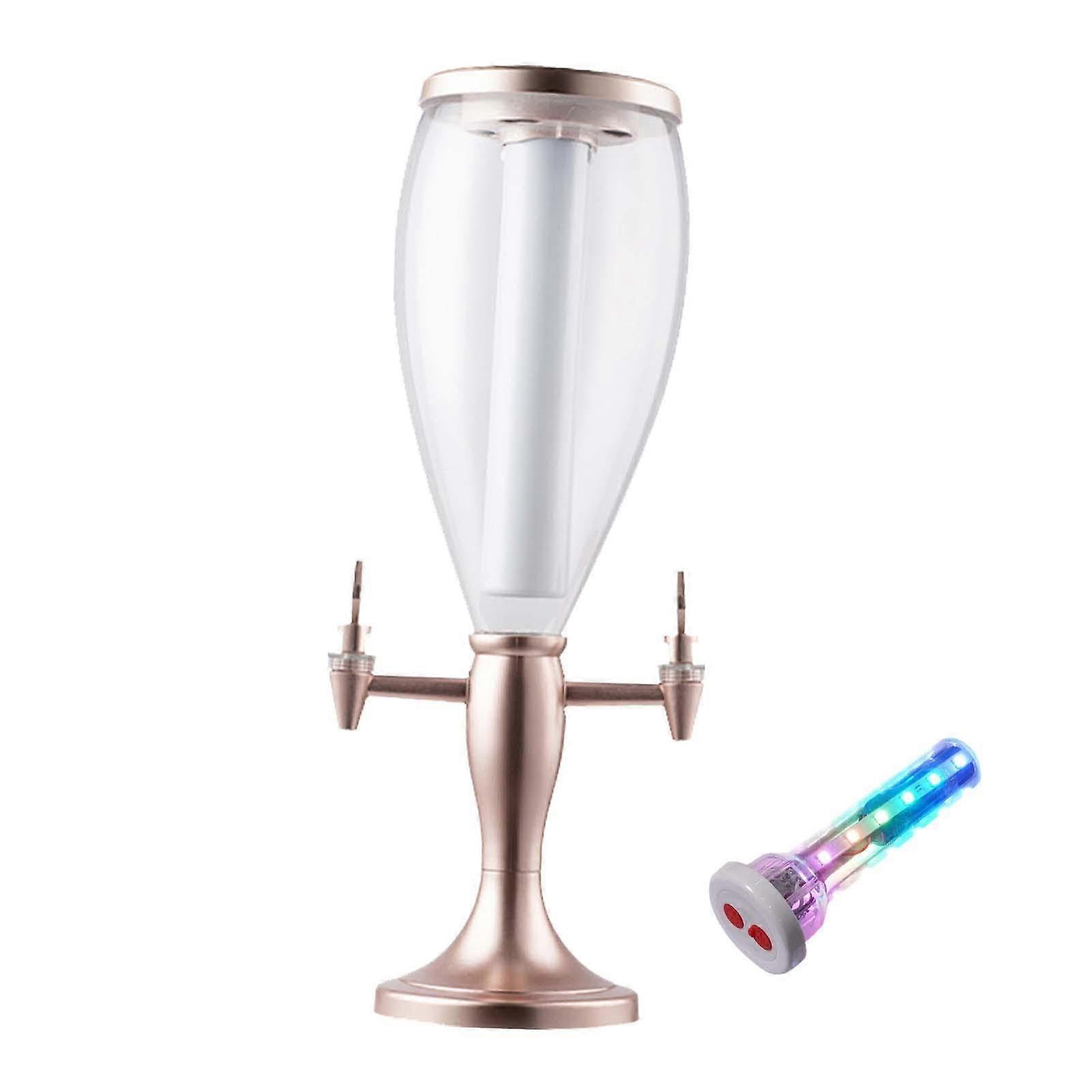 Beer Dispenser Table Drinks Tower 3L with Two Taps Juice Dispenser with Ice Container for Home Bar, Rose Gold