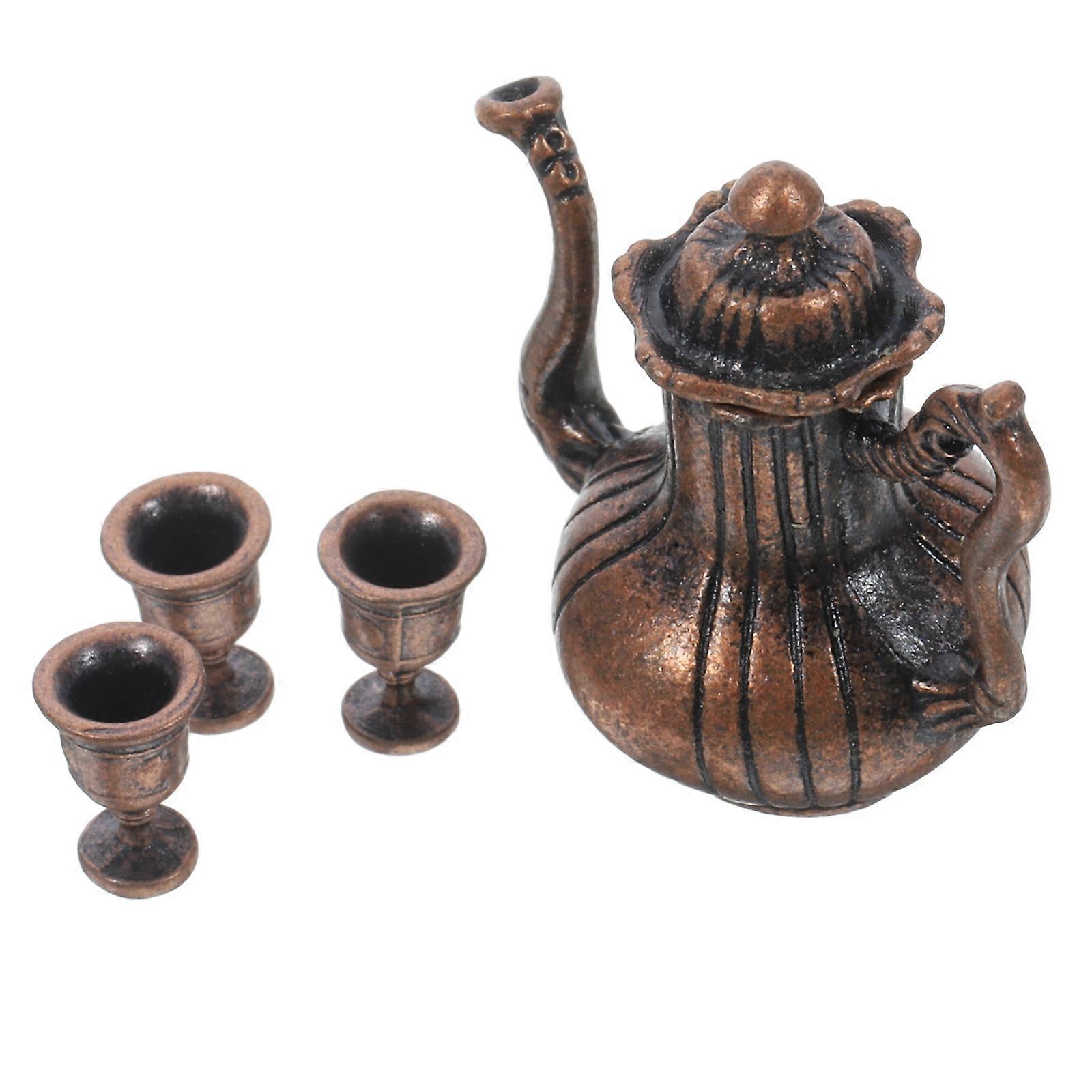 Dollhouse Decor Vintage Iron Teapot and Dark Brown Cup Set of 1 Lovely Miniature Ornament for Decor