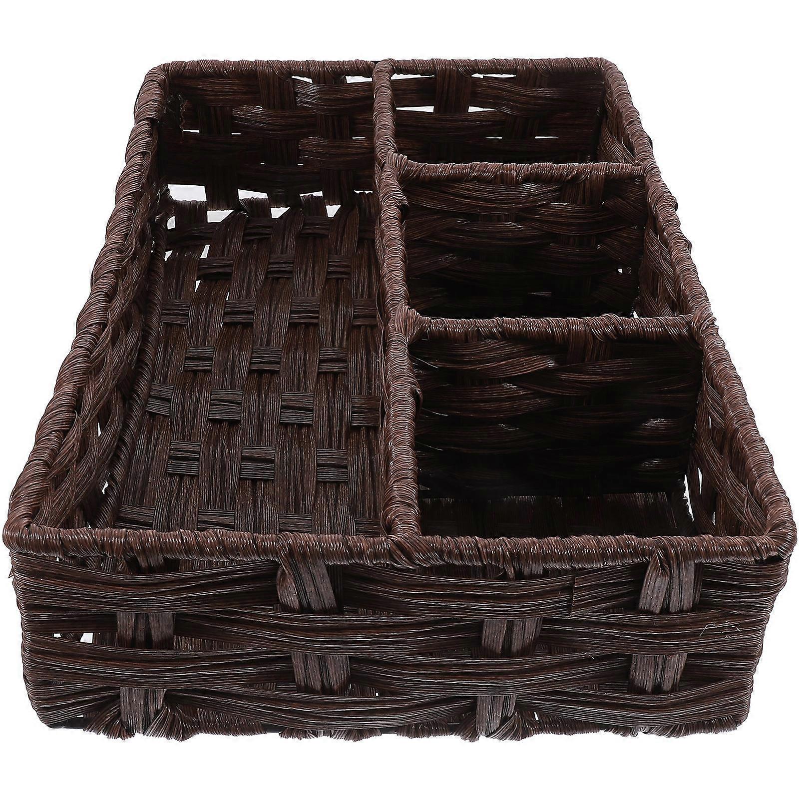 Coffee Woven Storage Basket for Home Office Made of PP and Iron with Multi Compartments 12.5 x 8.5 x 9 inches
