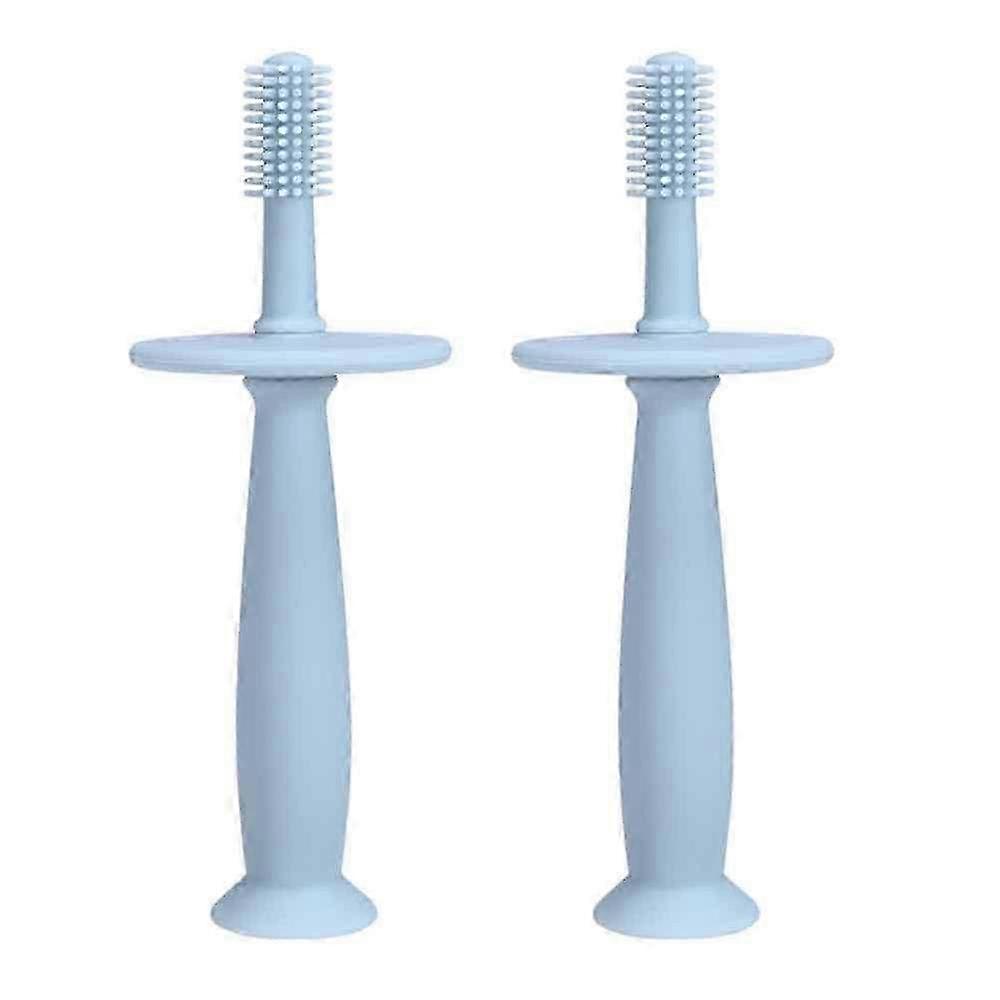Set of 2 Silicone Baby Toothbrushes with Suction Base & Choke Guard - 360 Degree Tooth Brushes and Teethers for Infants