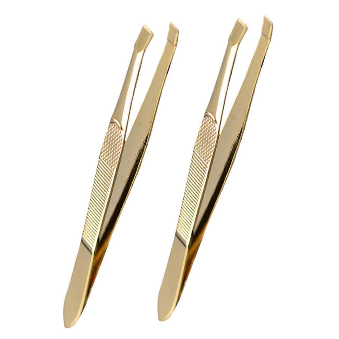 GoldPlated Eyebrow Tweezers, Precision Tweezers for Facial Hair Removal and Eyelash Extensions, Portable Makeup Accessories, Set of 2