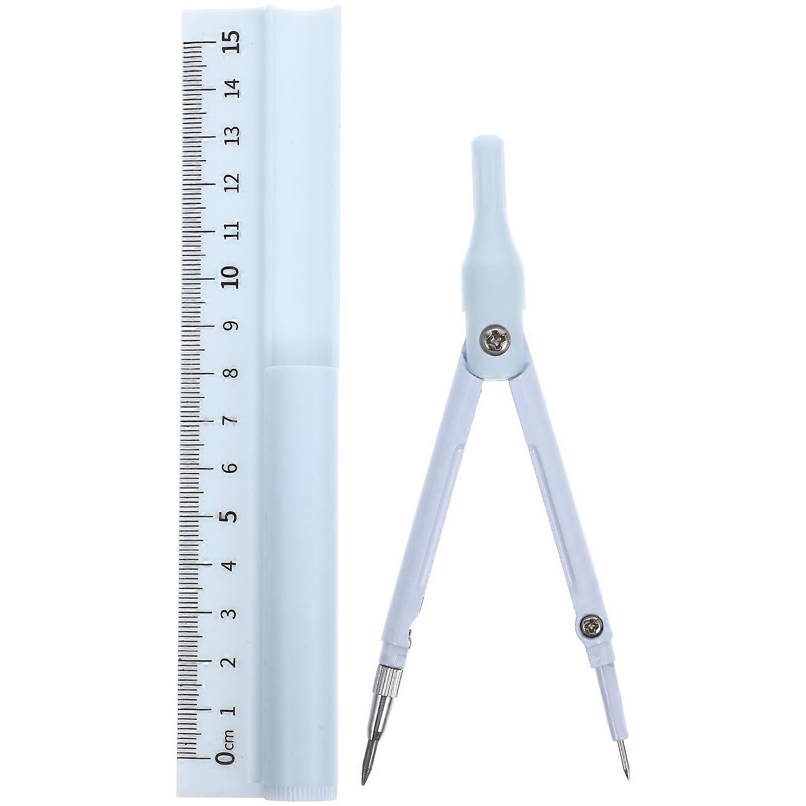 Geometry Compass Pen Ruler Set for Accurate Measurement Tasks in Blue Plastic Metal 1Pack