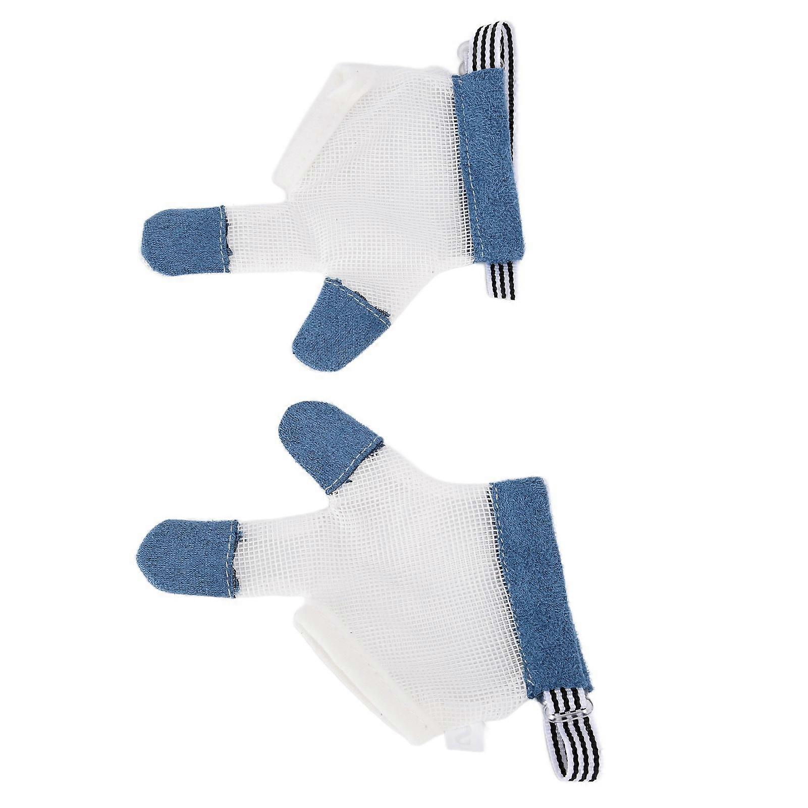 Baby Stop Thumb Sucking Finger Protector Mesh Fabric Breathable Prevent Eat Hands Drawstring GlovesTwo Fingers Blue S