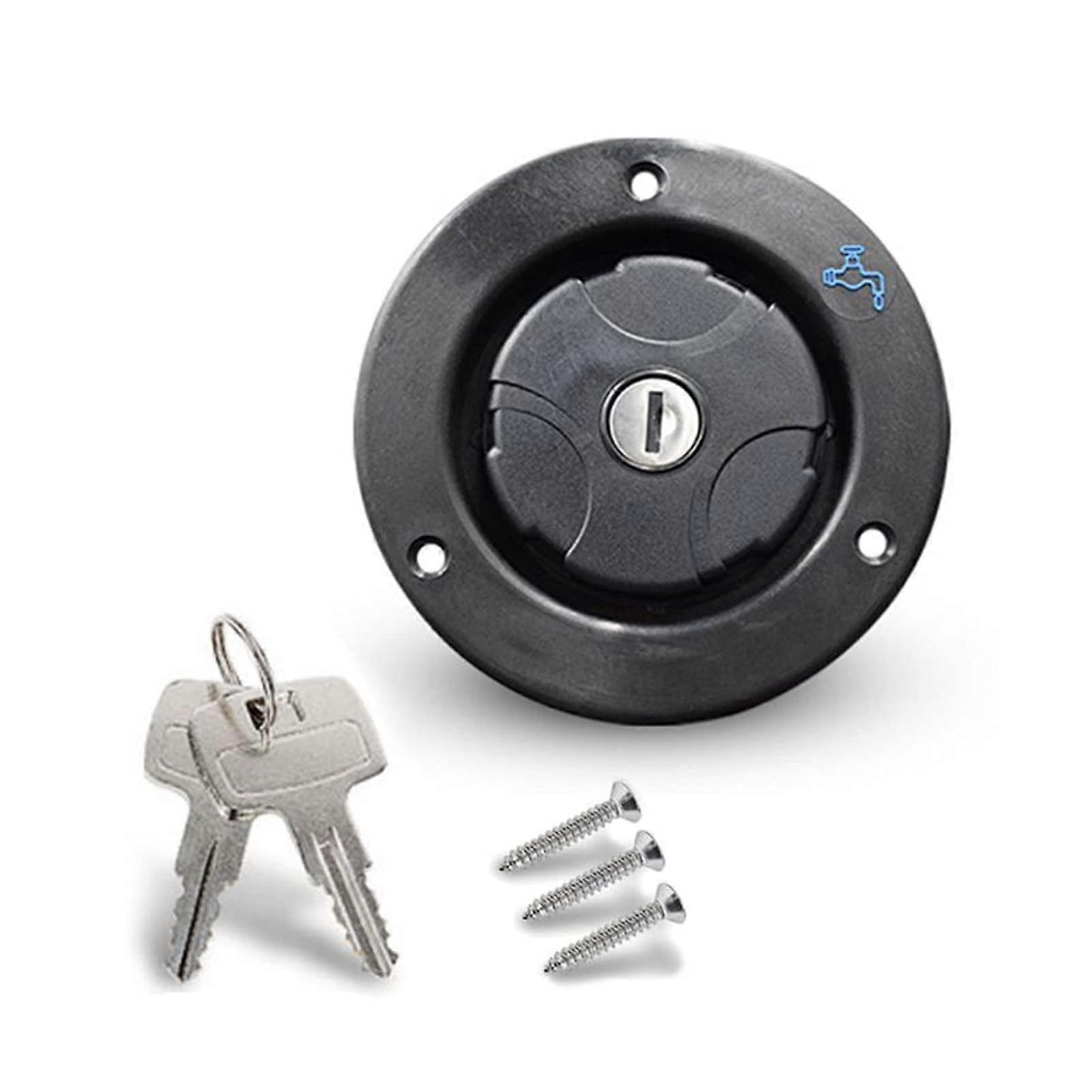 Compatible with round modified gravity water inlet filler neck tanks for caravans, campers, trailers, and RVs. Parts with 2 buttons (Color: Black).