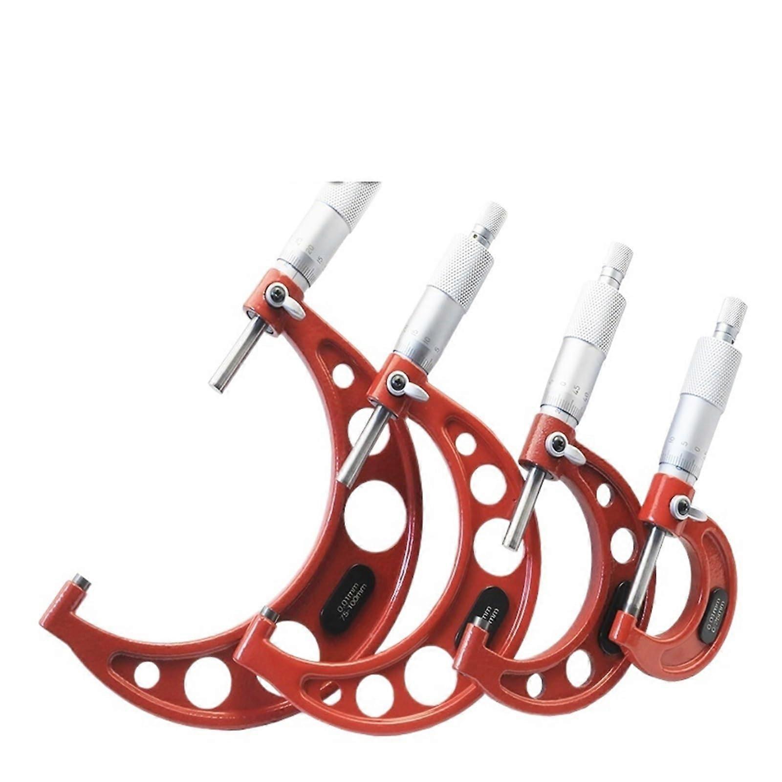Outdoor Micrometer Set 0-100mm Range 0.01mm Graduation 4 Piece Outside Micrometer Set with Ratchet Stop and Standards