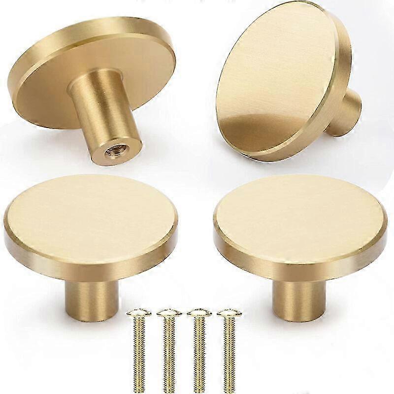 4x Round Furniture Handle 33mm Gold Brushed Brass Cabinet Knobs for Drawer Cupboards