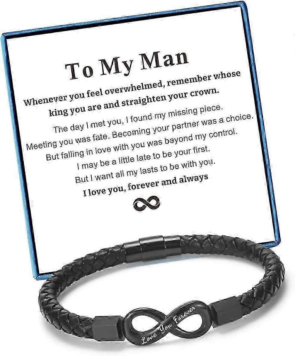 Men's Infinity Leather Bracelet with Gift Box