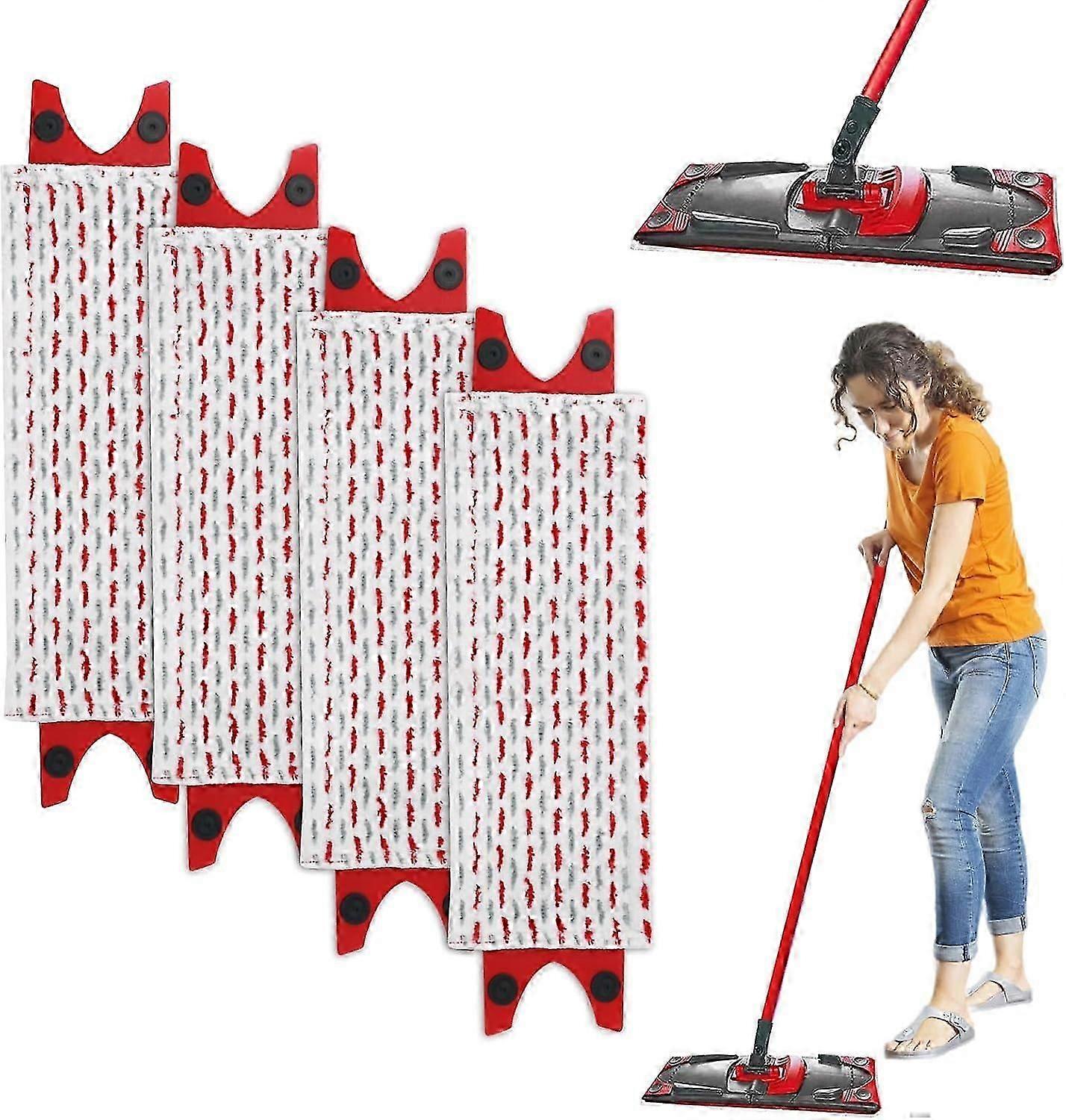 4-Pack Vilida 1-2 Compatible Spray Mop Head Replacement Kit, Red