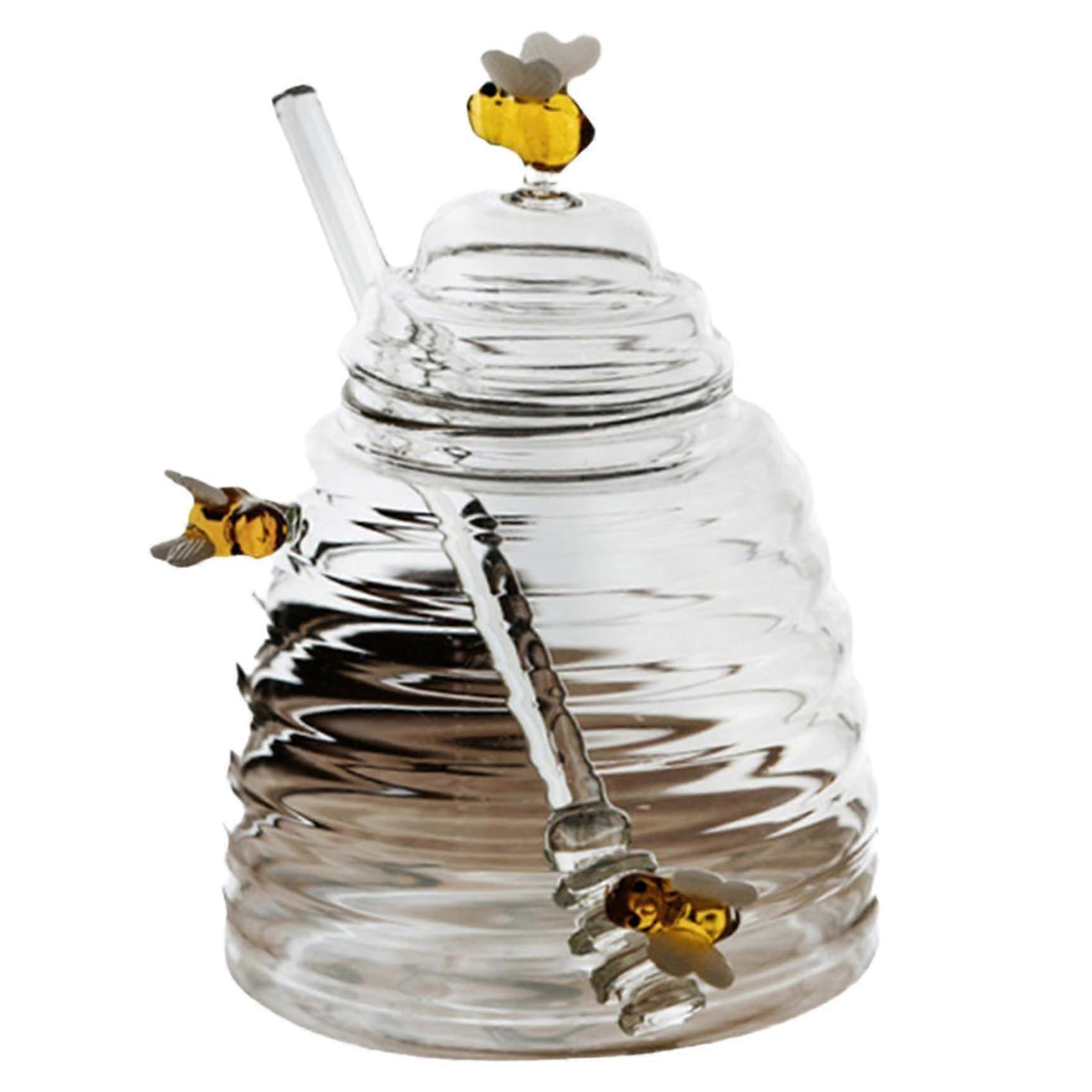 Honey Jars With Lids And Dipper, Glass Dispenser For Honey Syrup Jams Or Spices Keeps Honey Fresh Crystal Clear