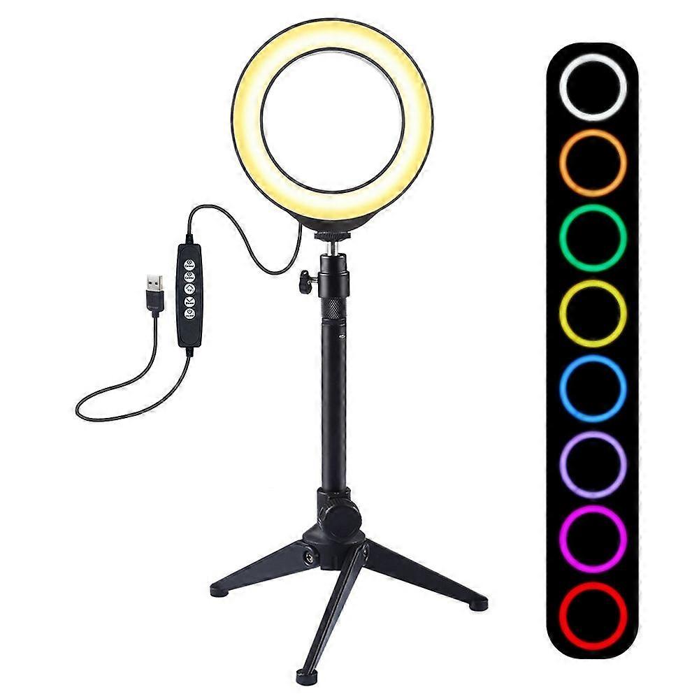 PULUZ 4.7 inch 120mm USB 10 Modes 8 Colors RGBW Adjustable Dimmable LED Round Rings Vlogging Photography Lamp Video Lights + Desktop Tripod Mount with