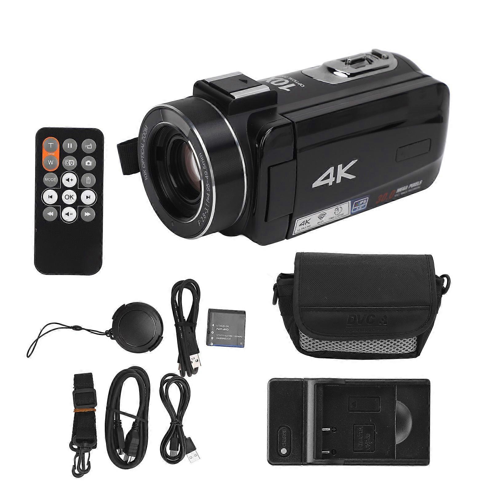 Digital Camcorder 4K 3MP 10x Optical Zoom 180 Rotatable 3inch IPS Touch Screen 6 Axis Anti Shake Hot Shoe Port Video Camera Camcorder for Travel