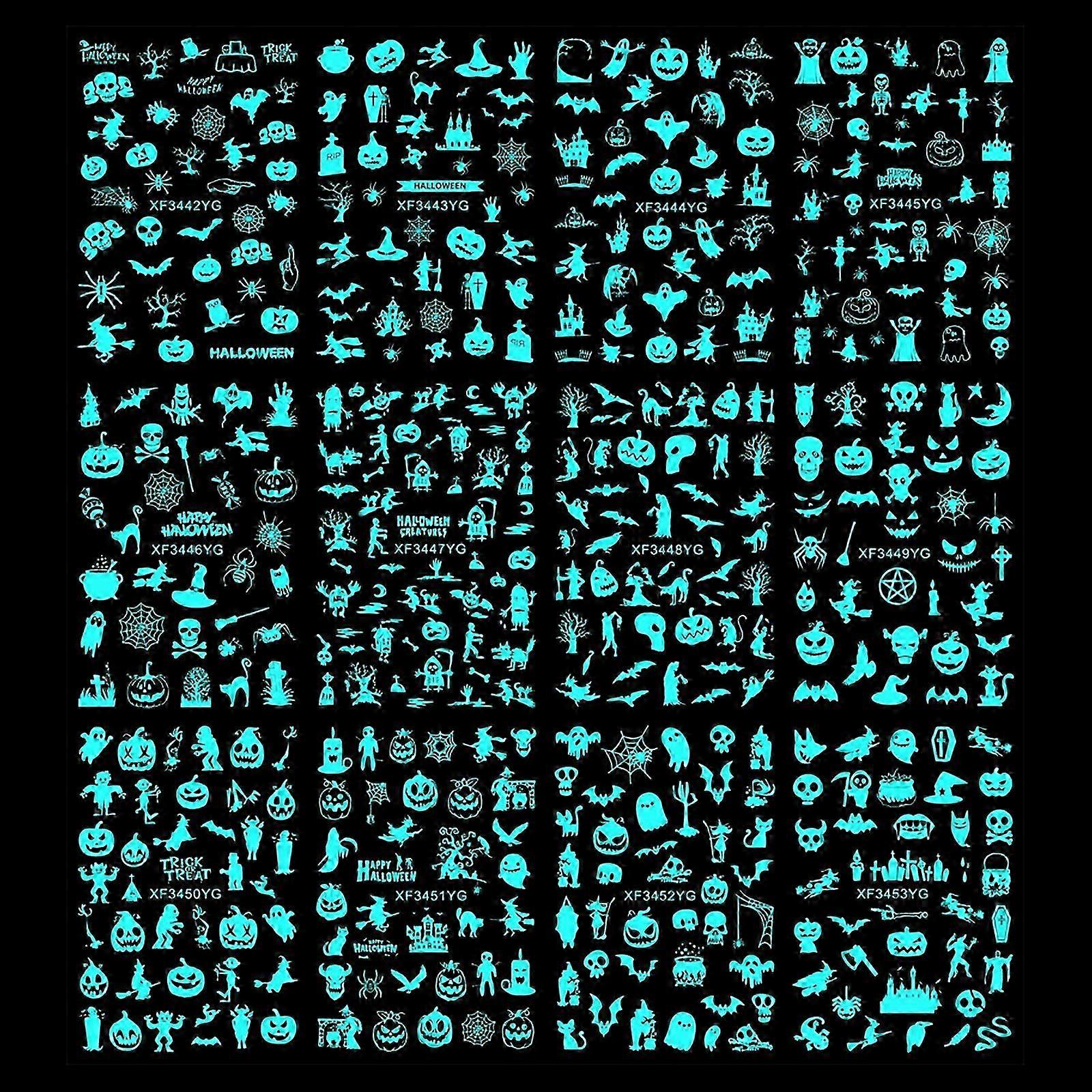 12 暗闇で光るハロウィーンネイルアートステッカー 明るいハロウィーンネイルステッカー