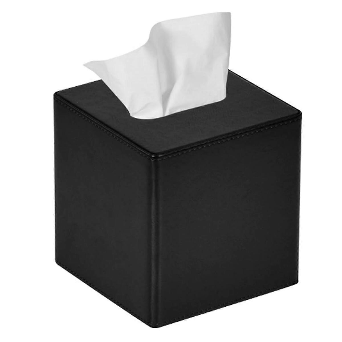Tissue Box Cover Square PU Leather Tissue Box Holder Black