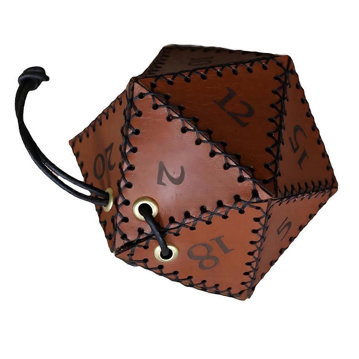 PU Leather D20 Dice Bag, Polyhedral Dice Pouch Portable Drawstring Bag for , Game, DND Dice Bag, Br