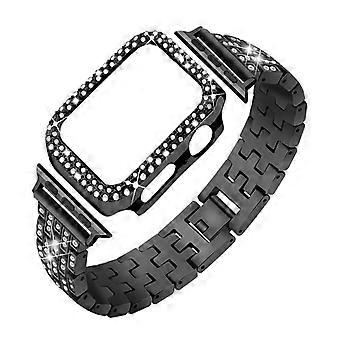 Five Beads Metal Smart Watch Band Wrist Strap+Rhinestone Decor Watch Case for Apple Watch SE 44mm/SE