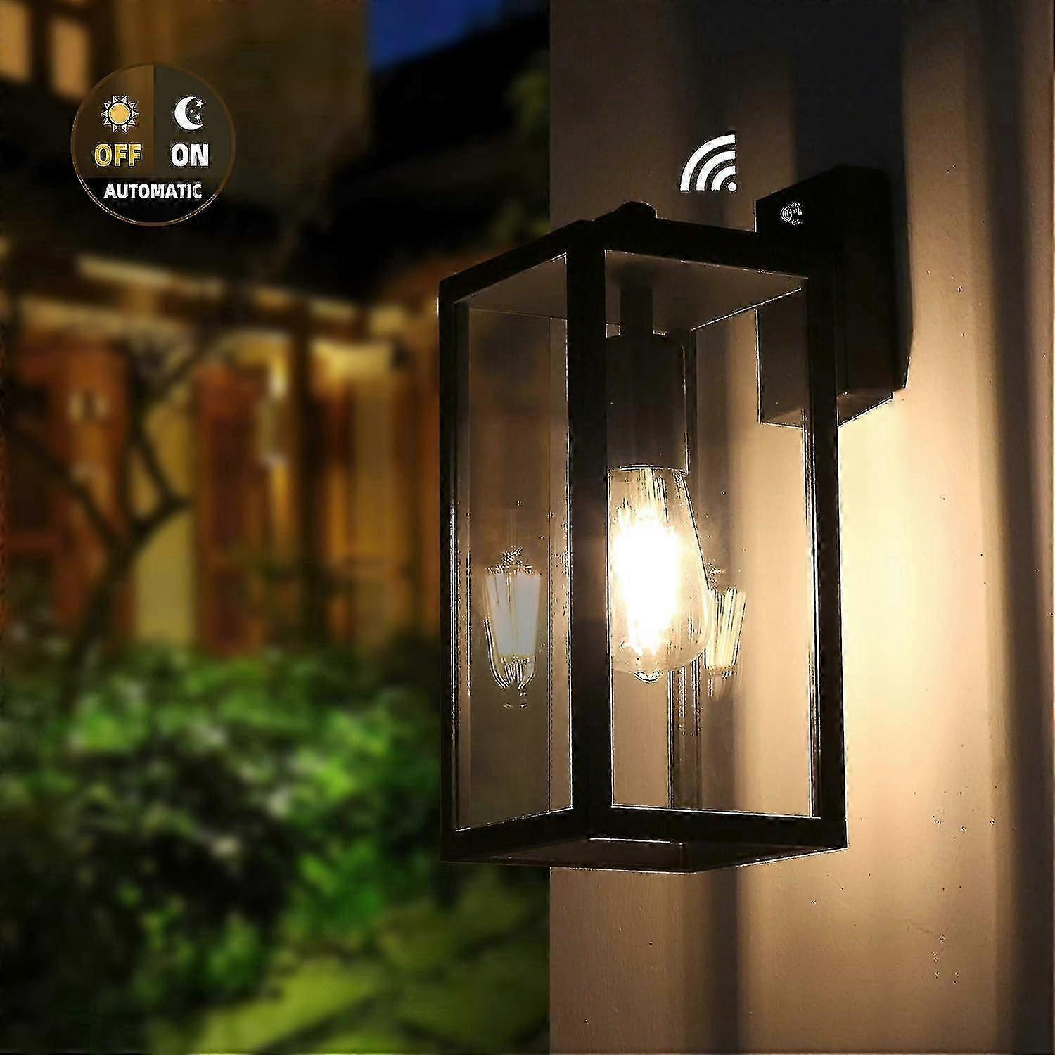 Dusk-to-Dawn Outdoor Wall Light with Sensor, Rust-Resistant Matte Black Fixture
