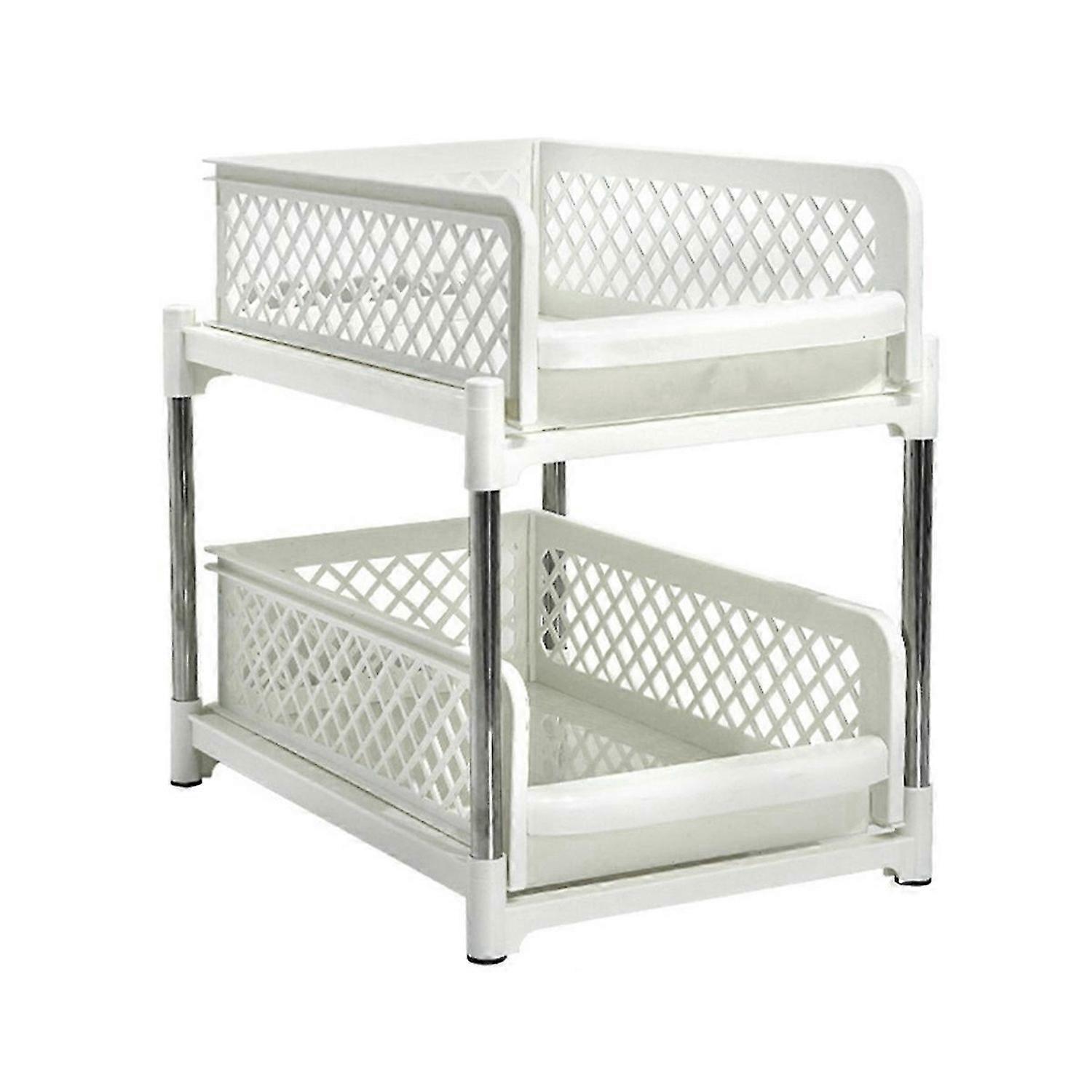 Space-Saving Design 2-Layer Organizer with Pull-Out Drawers, White