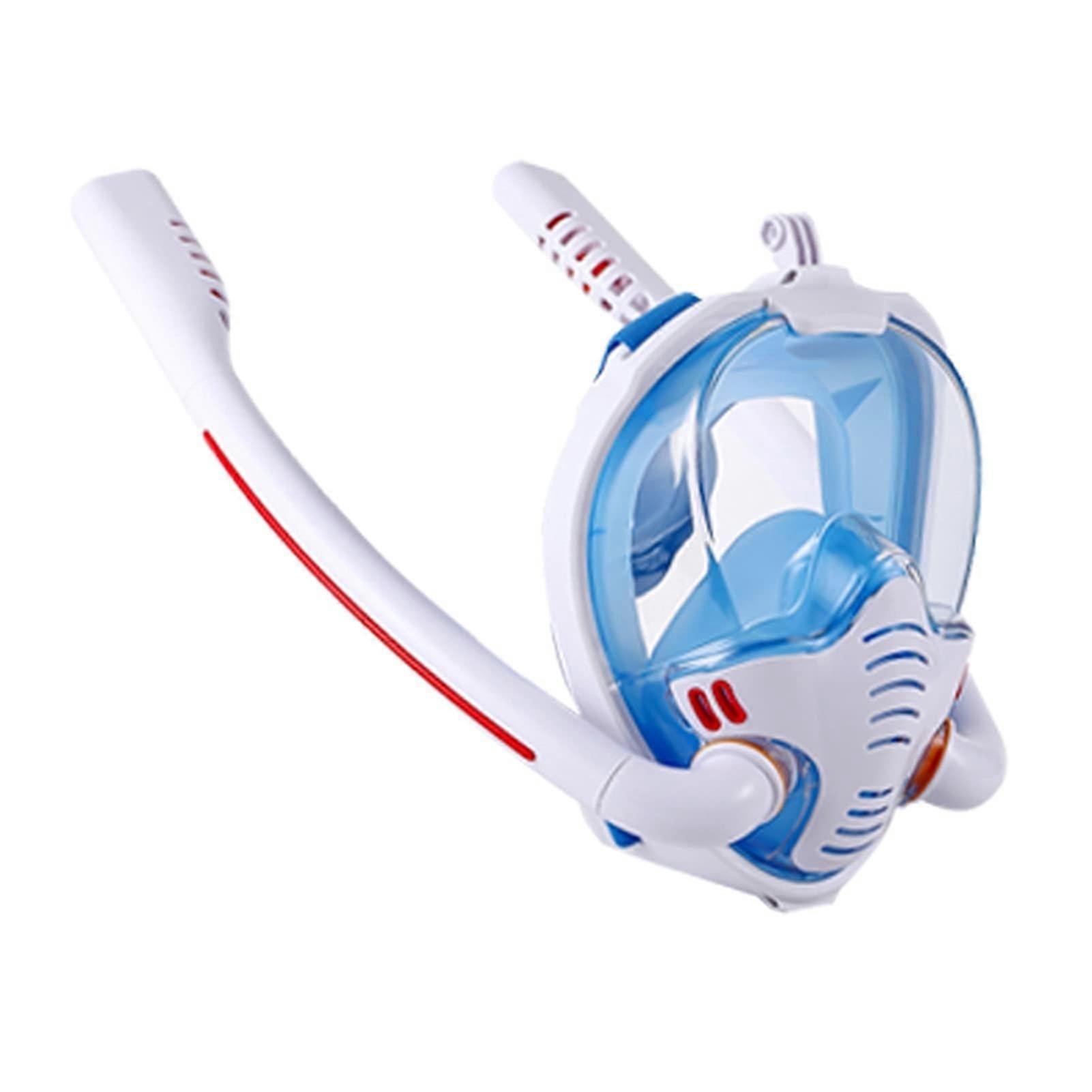 Double Breathing Tube Silicone Full Dry Snorkeling Mask Blue