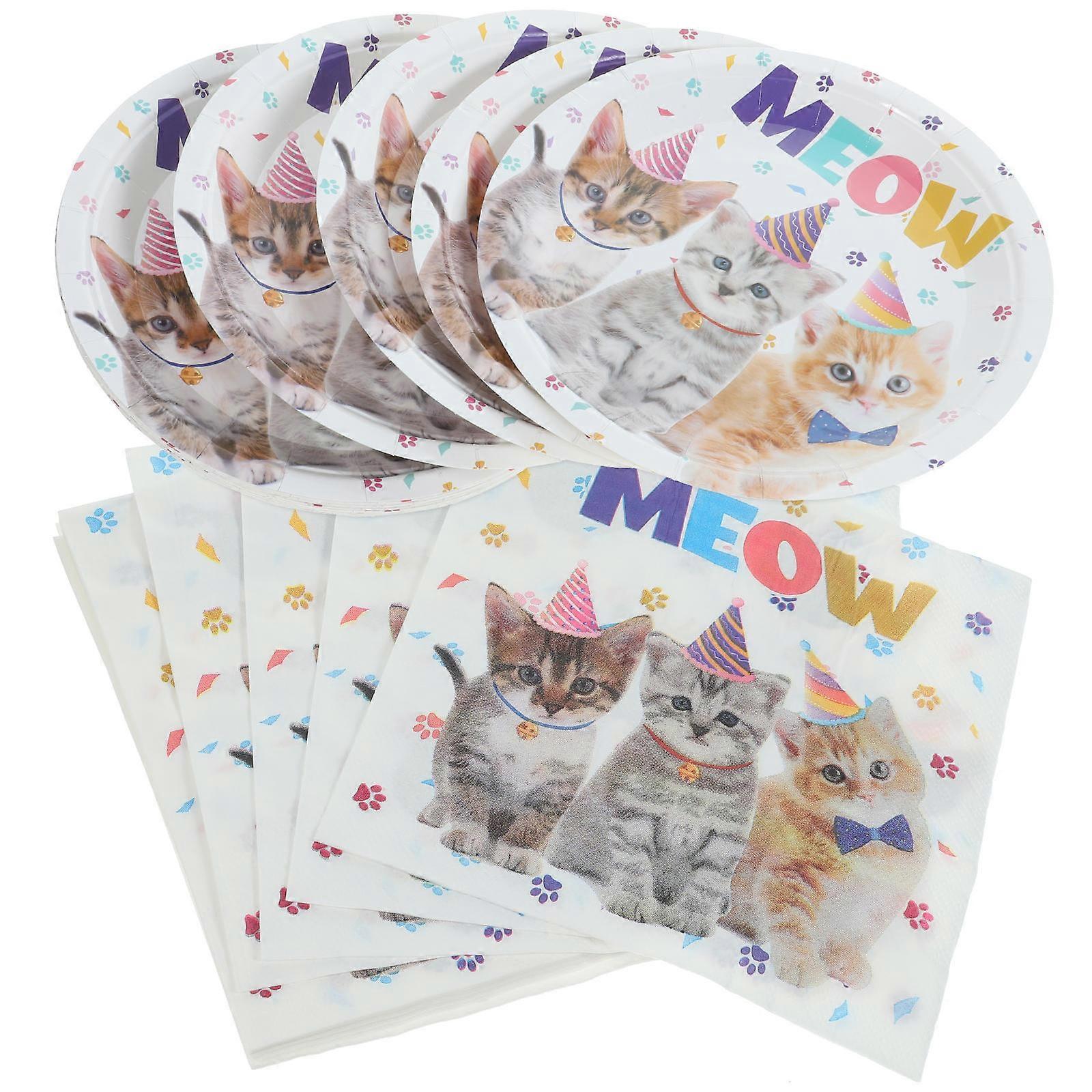 Cat Party Decorations Paper Plates and Napkin for 1Set Assorted